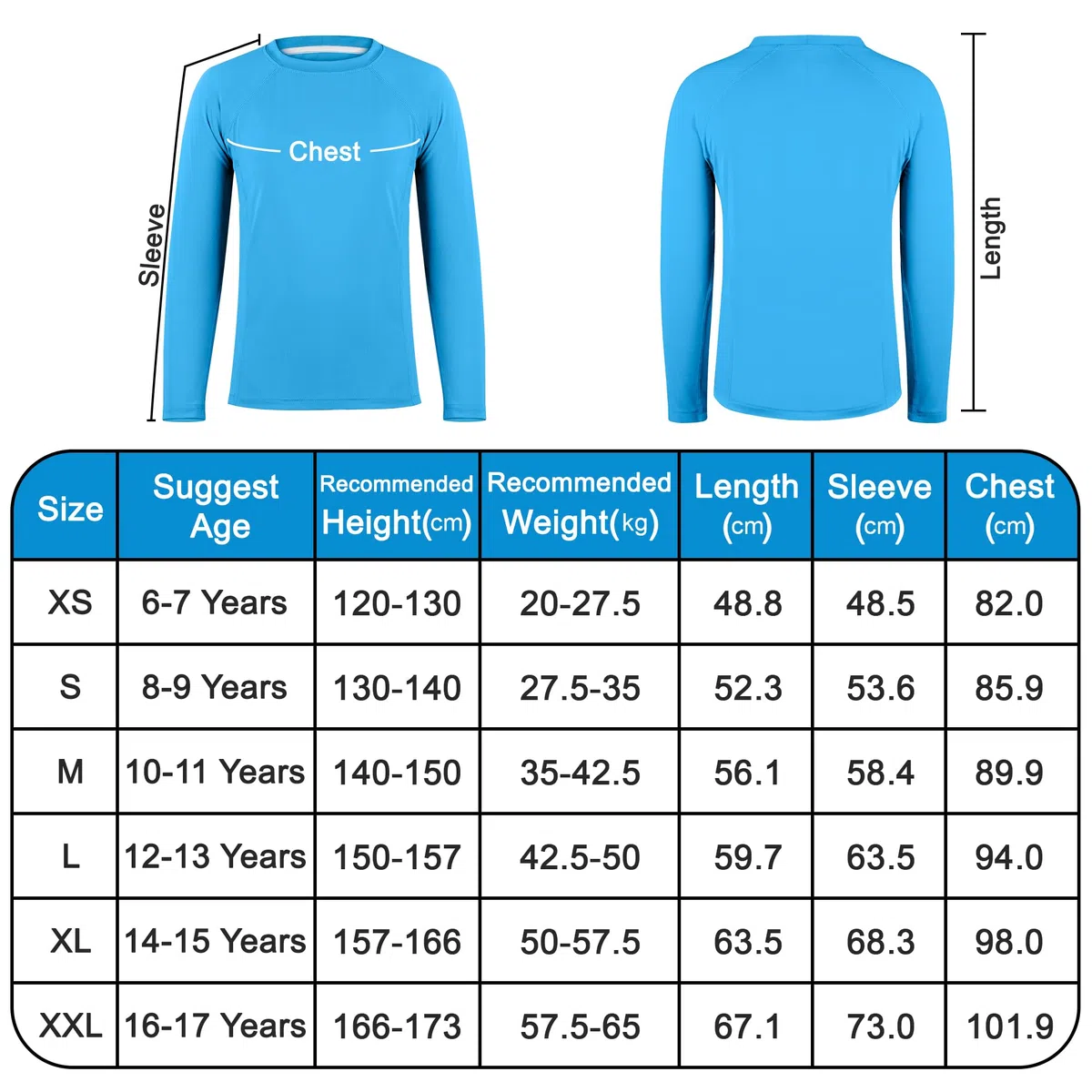 BIG ELEPHANT – Lot de 3 T-Shirts UV à Manches Longues pour garçons – UPF 50+, T-Shirts de Sport à séchage Rapide pour Enfants, Respirants, col Rond
