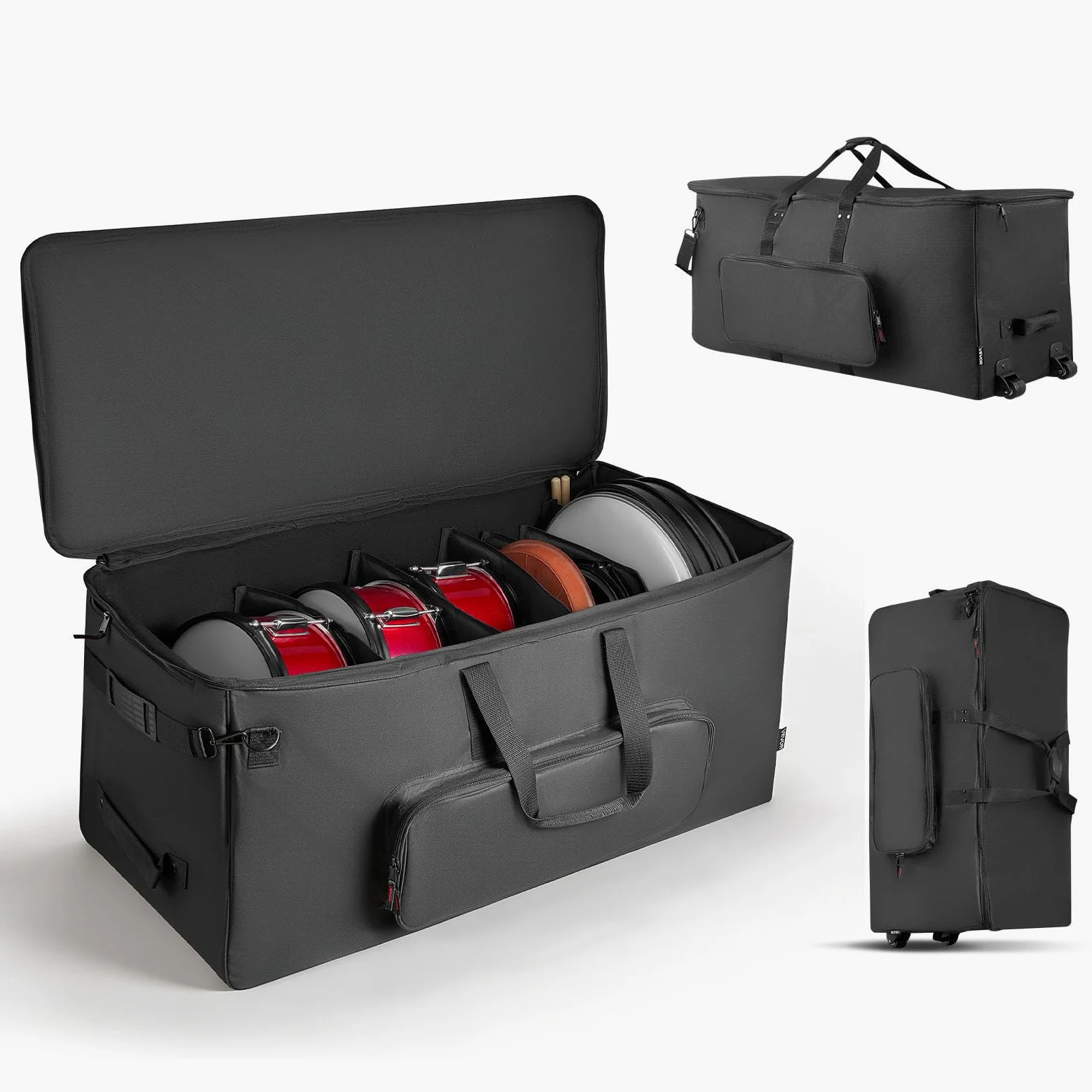VEVOR Sac à Roulettes pour Batterie Électronique, 600D, Housse de Transport Rembourrée, Intérieur 92x42x41 cm, Séparateurs Amovibles, Noir