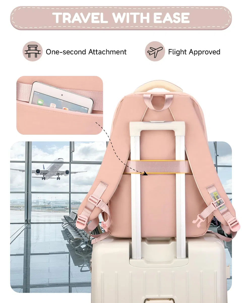 Sac à Dos Fille Adolescent - Cartable Scolaire Imperméable avec Porte-clés étoile - Sac a Dos pour École Primaire College Lycée à la Mode pour PC 15.6", Rose