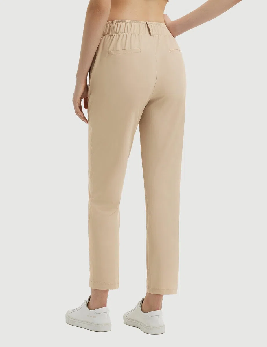 BALEAF Pantalon de golf extensible pour femme avec passants de ceinture et poches à fermeture éclair UPF 50+, kaki, XS