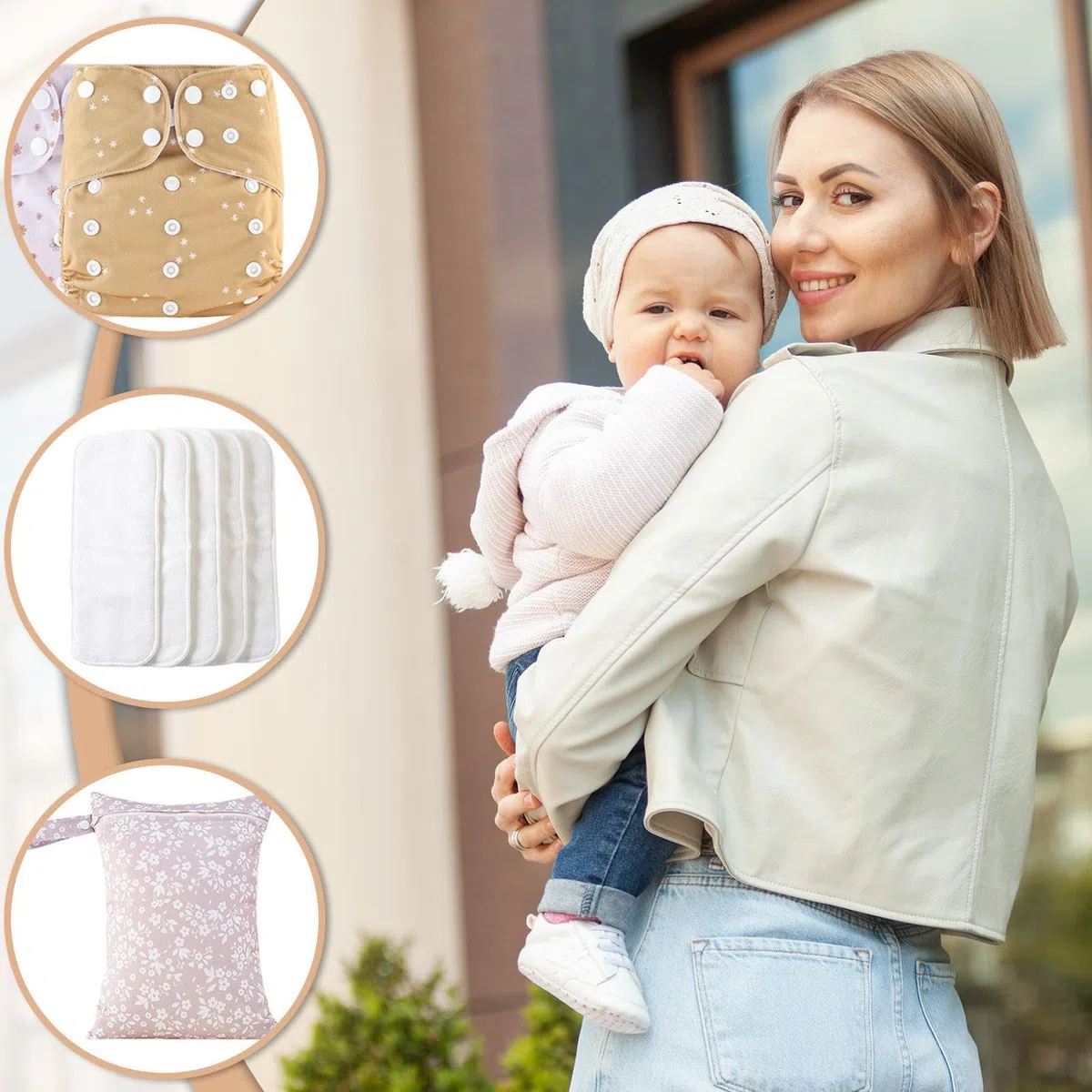 Couches en réutilisables, couches lavables pour bébé, Couches de bébé en lavable réglables, Couvercle 4x étanche, doublures absorbantes et respirantes avec 4 inserts et 1 sac humide, empêche la