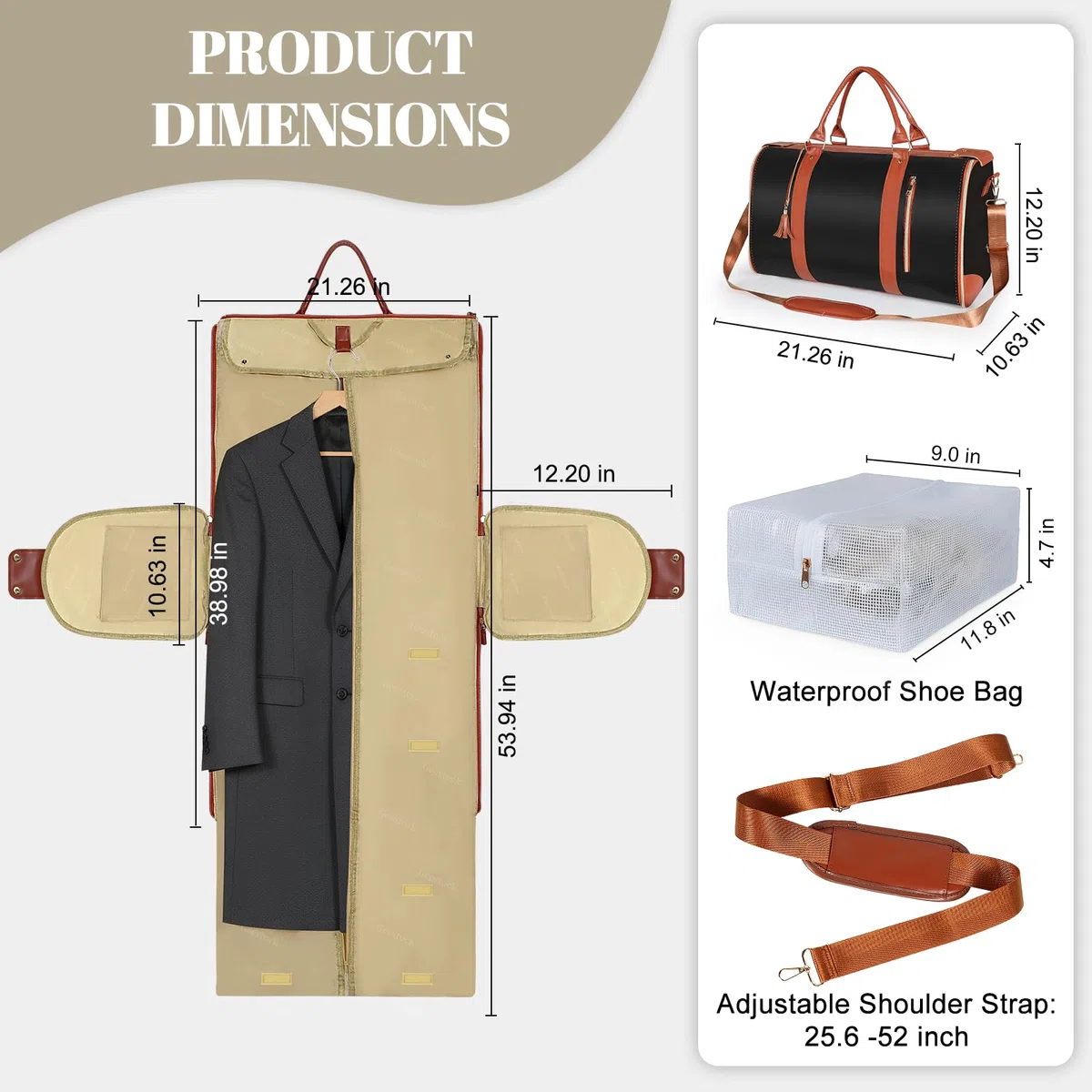 Geestock Sac à Vêtements pour Femme, Sac De Voyage Pliable, Sac de Costume Convertible avec Compartiment à Chaussures pour Voyages d'affaires, Mariages & Vacances (Noir)