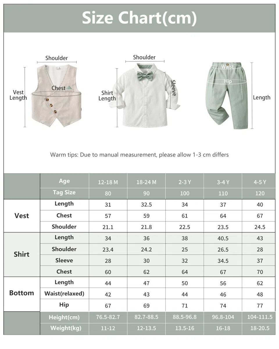 Volunboy Ensemble Costume Bébé Garçon Gentilhomme, Costumes Mariage Gilet Chemise Pantalon avec Noeud Papillon