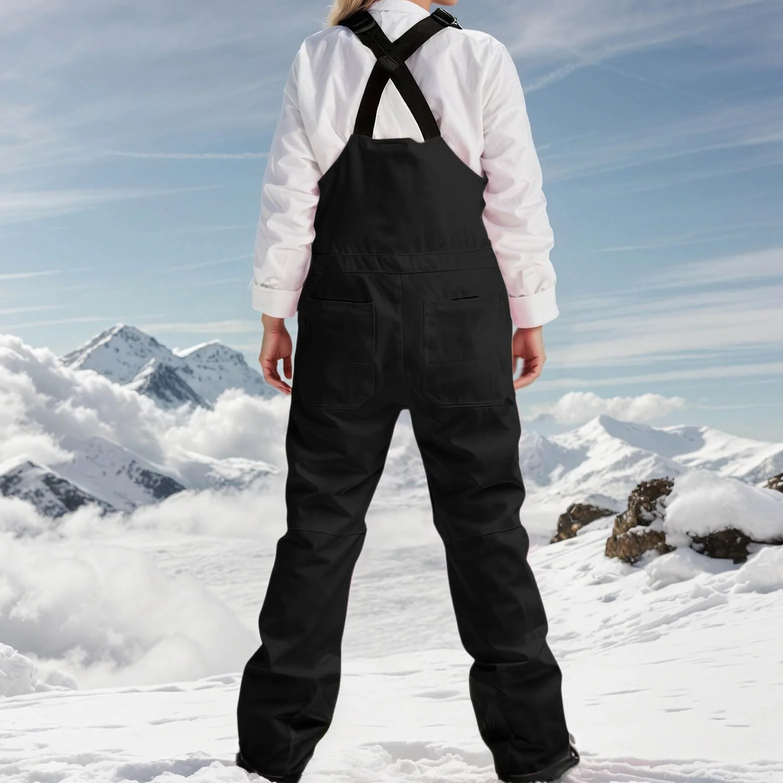 Generisch Pantalon de ski pour femme - Imperméable - Doublure thermique - Bretelles avec salopette réglable - Coupe-vent - Pantalon de snowboard - Mode d'hiver - Pantalon softshell léger