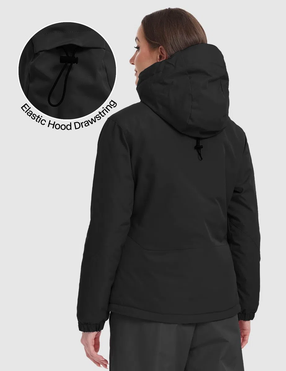 GEMYSE Veste de Ski Femme Imperméable et Coupe-Vent Manteau Chaud avec Capuche Réglable et Ourlet Ajustable pour Randonnée et Neige