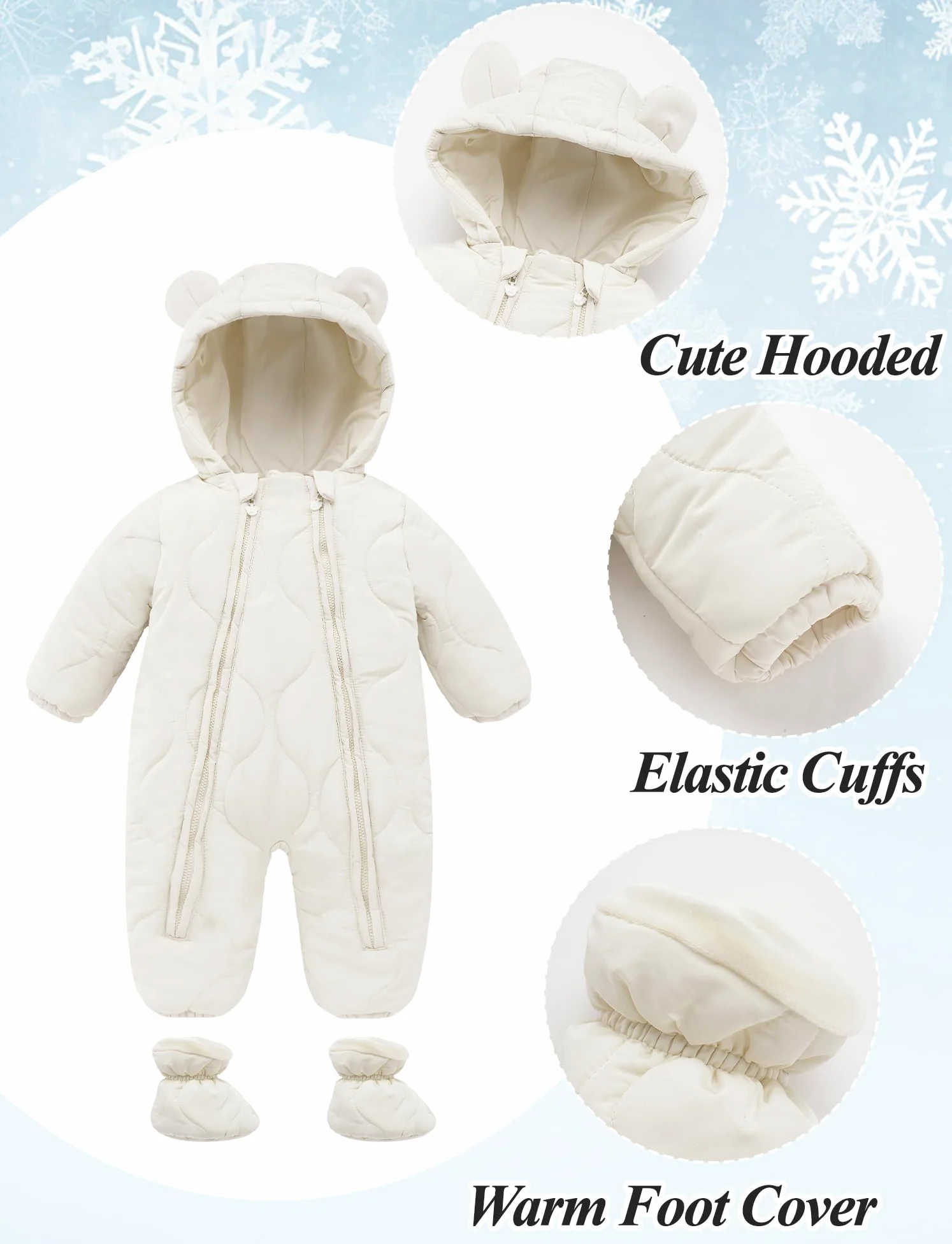 Happy Cherry Combinaison de Neige pour Bébé 3-18 Mois Barboteuse Hiver Unisexe Bébé Grenouillère à capuche Tout-petit