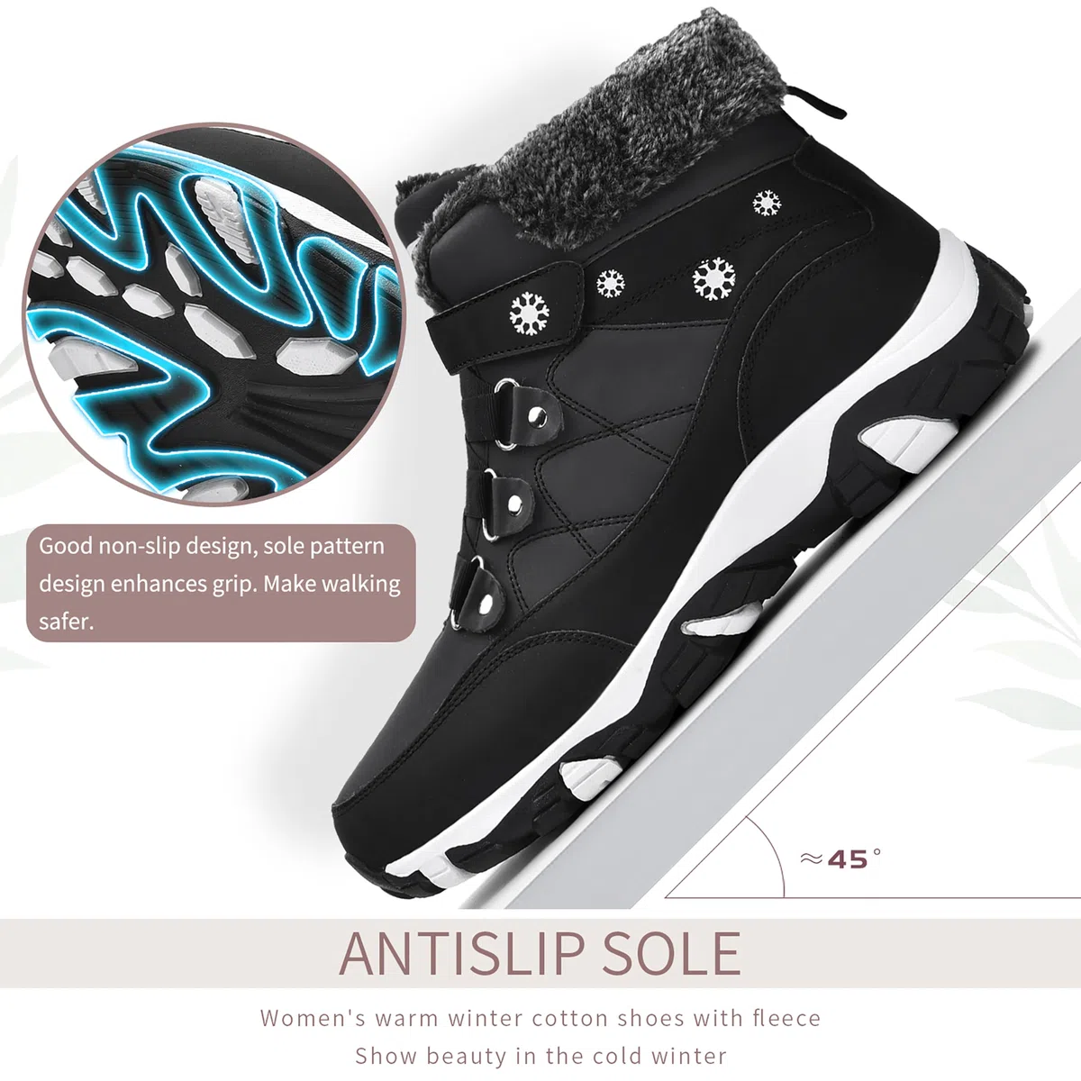 ASHION Femmes Bottes de Randonnée d'Hiver Chaudement Fourrées Neige