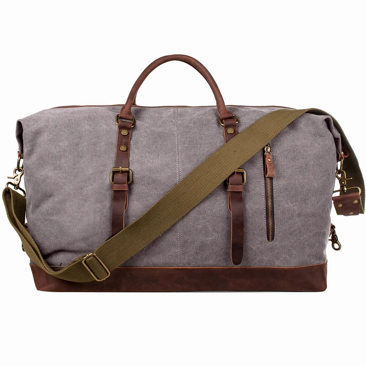 S-Zone Sac de Voyage 52-55 l Vintage Canvas Crazy Horse Cuir Trim Unisexe Bagage à Main Sac de Sport pour Voyage, Week-End, Vacances