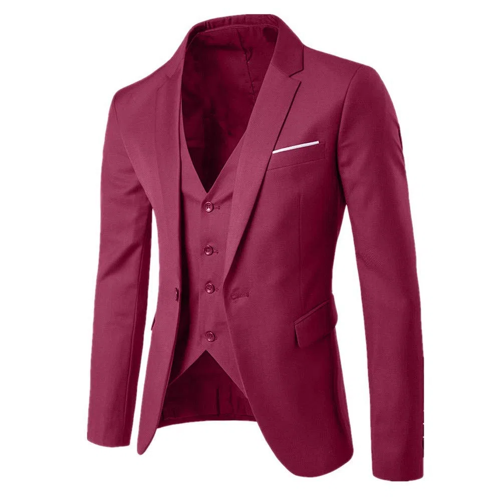 Costume 3 pièces pour homme - Coupe ajustée - Veste - Pantalon formel - Costume professionnel - Pour mariage et affaires - Coupe droite - Costume de smoking - Couleur unie