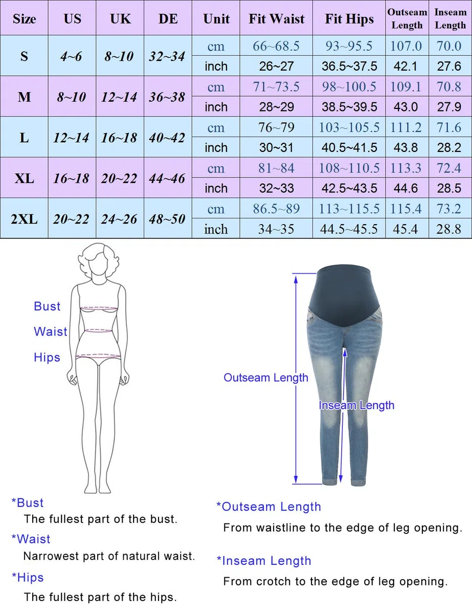 Maacie Pantalon de maternité long élastique en jean pour grossesse confortable printemps été