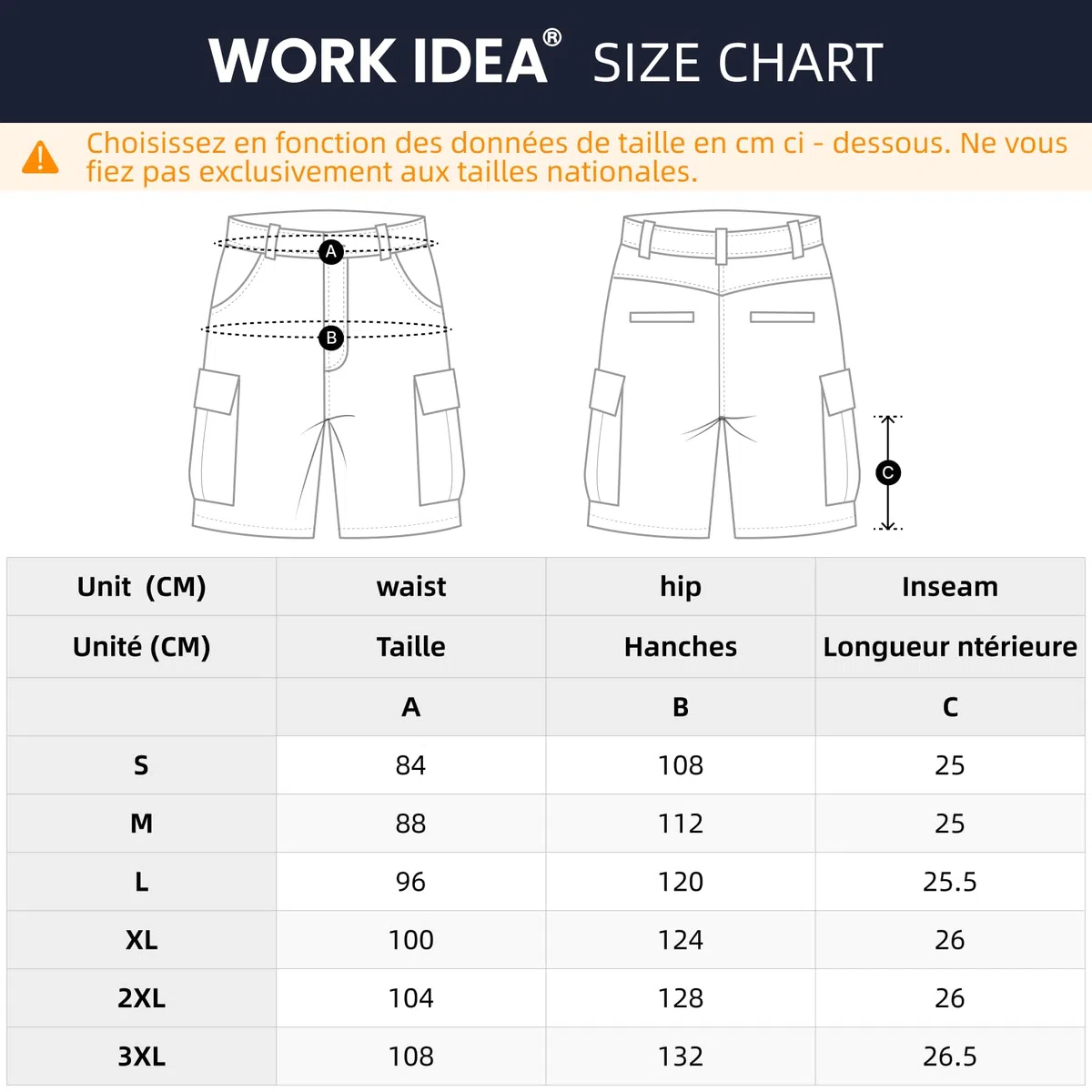 WORK IDEA Builder - Short de Travail pour Hommes Résistant, Été et Usage Intensif - Poches Multiples avec Cargo Amovibles