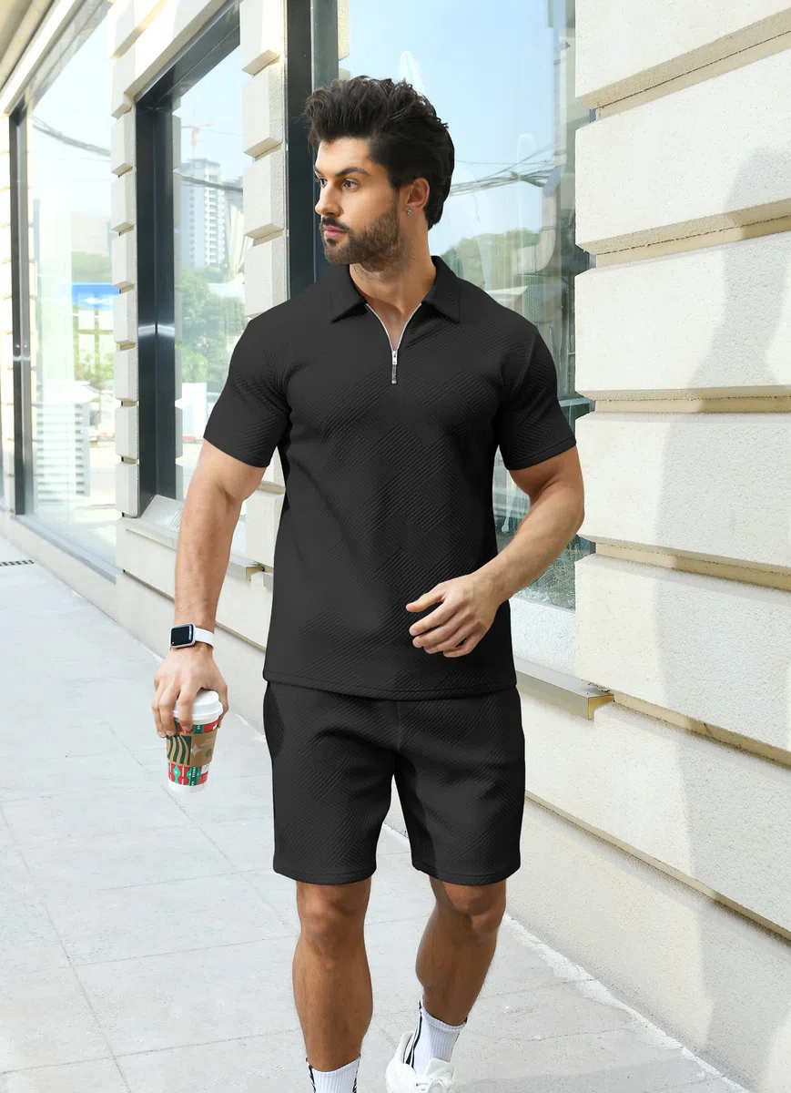 KUYIGO Men's Polo Shirt and Shorts 2-Piece Set Summer Casual Sweat Suits M-3XL
