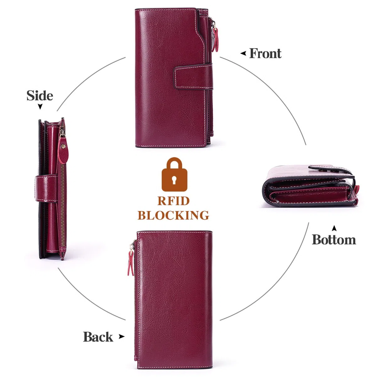 SENDEFN Portefeuille Femme Cuir Grande Capacite Porte Monnaie Femmes RFID Blocage,Porte-chéquiers Femmes Grande Capacité Fermeture Eclair Longue Portefeuille