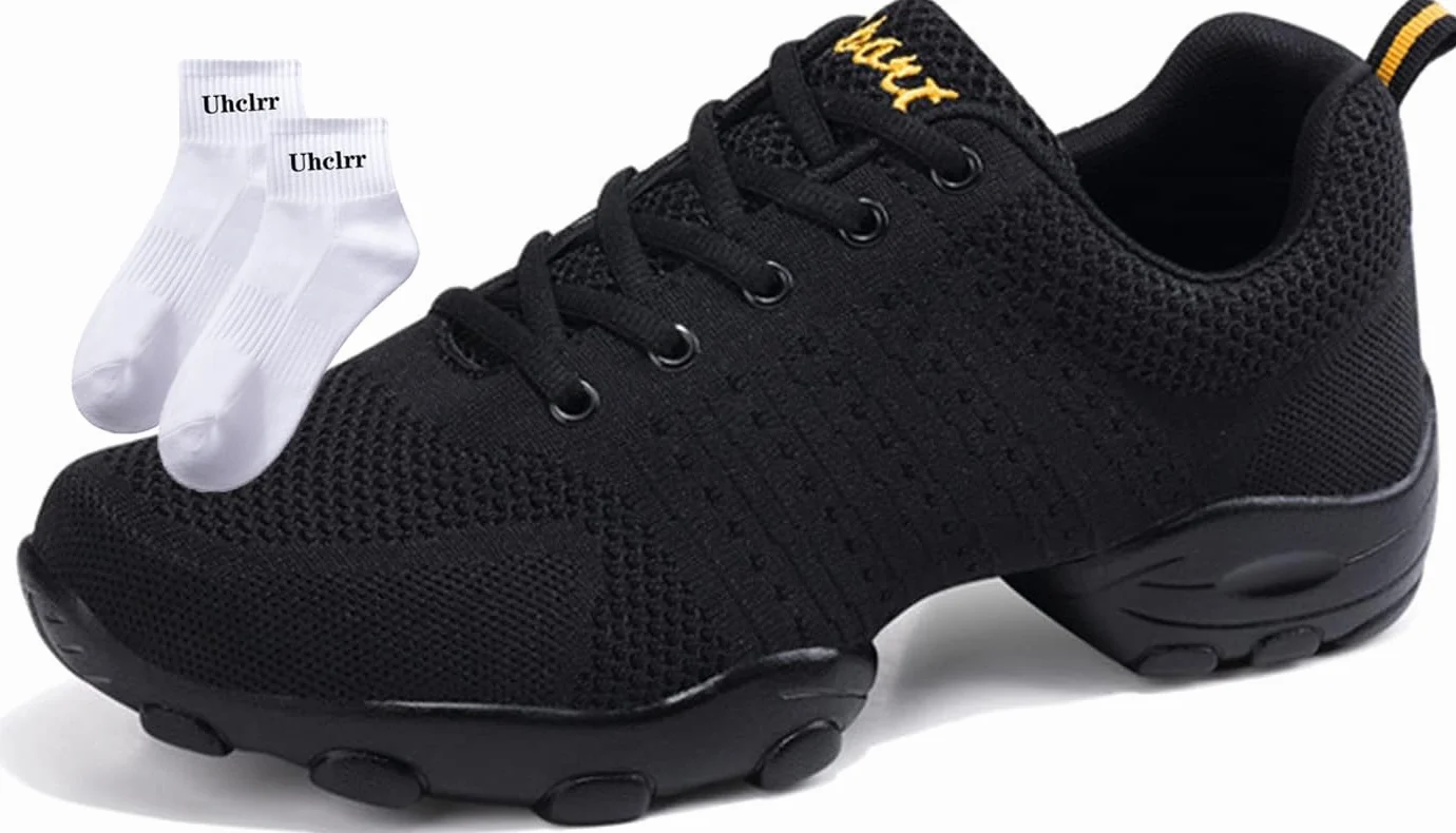 Chaussures De Danse pour Hommes, Chaussures De Danse Sportives Décontractées, Adulte pour Hommes Voler en Treillis Tissé en Bas De Forme Souple Fitness Four Seasons Dance Shoes(42, Black)