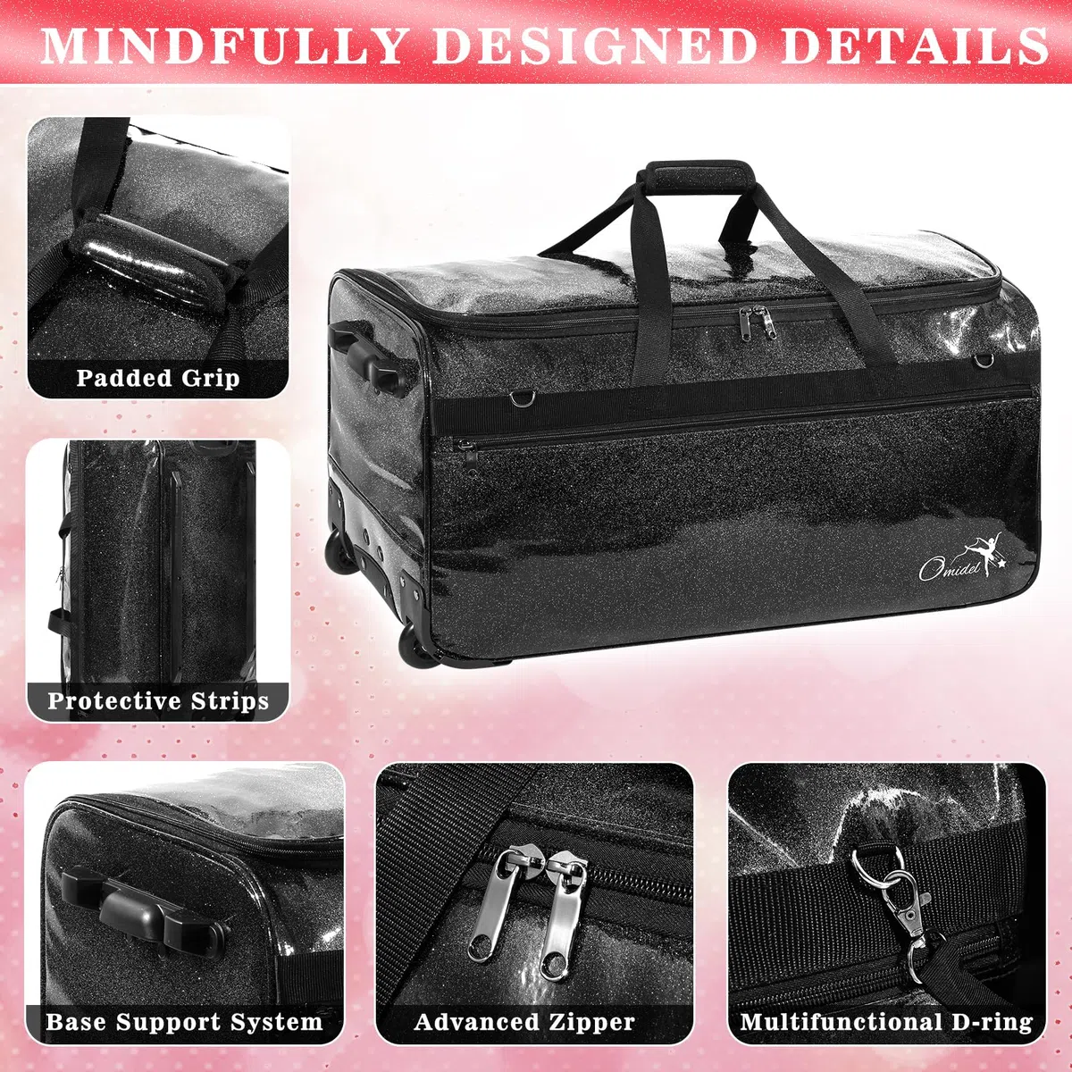 Sac de danse avec porte-vêtements - Grand sac à vêtements de danse avec roulettes pour danseuses / filles / femmes - Sac de voyage pliable - Indispensable pour les compétitions de danse, Noir - 71 cm