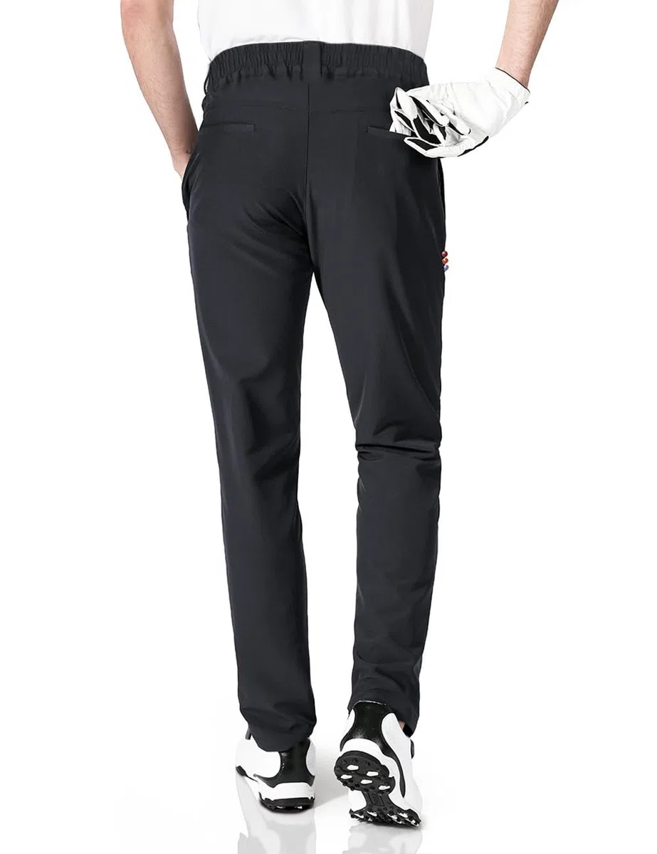 Pantalon Golf Homme Extensible Imperméable Pantalon Homme Slim Stretch Coupe Droite Sports Golf Pants Taille élastique avec 4 Poches Noir 2XL