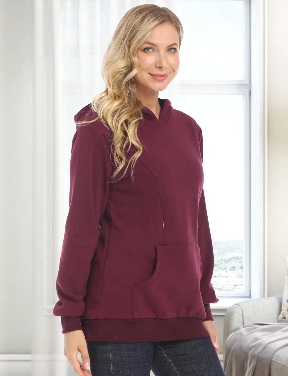 Happy Cherry Sweat Allaitement Femme Enceinte Pull Grossesse à Capuche Haut Automne Hiver