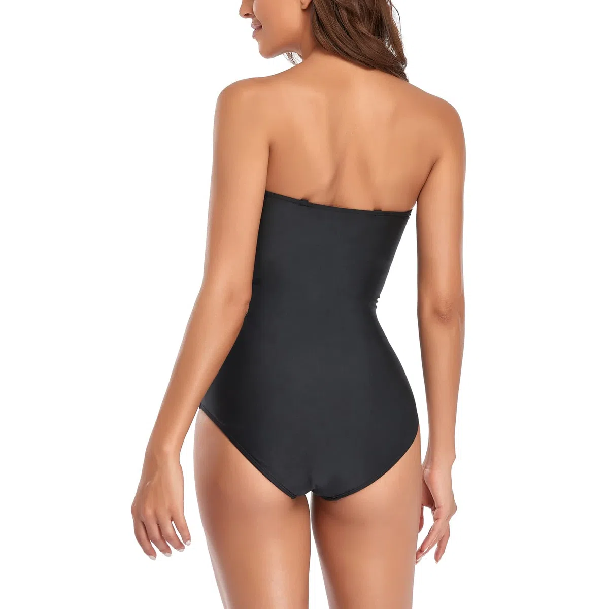 Smismivo Maillot de Bain Bustier Une pièce pour Femme Le contrôle du Ventre Bretelles Amovibles et réglables Bandeau Amincissante Slim Elégant Vintage Ruché Effet Rembourré Swimsuit