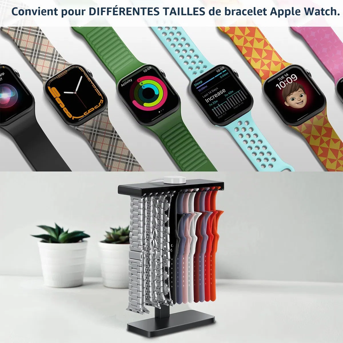 Support de bracelet de montre 3 en 1 pour Apple Watch, bracelet intelligent, support en silicone, affichage rainuré