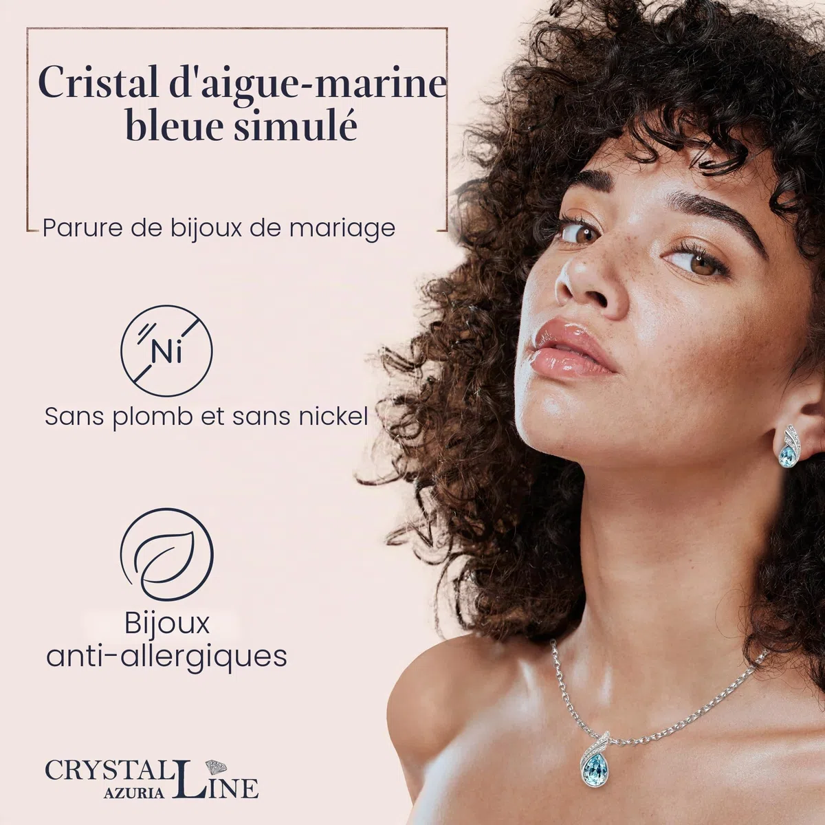 Crystalline Azuria Femme Ensemble Larmes Collier et Clous Boucles d'Oreilles 18ct Plaqué Or Blanc avec Cristaux océan Bleu