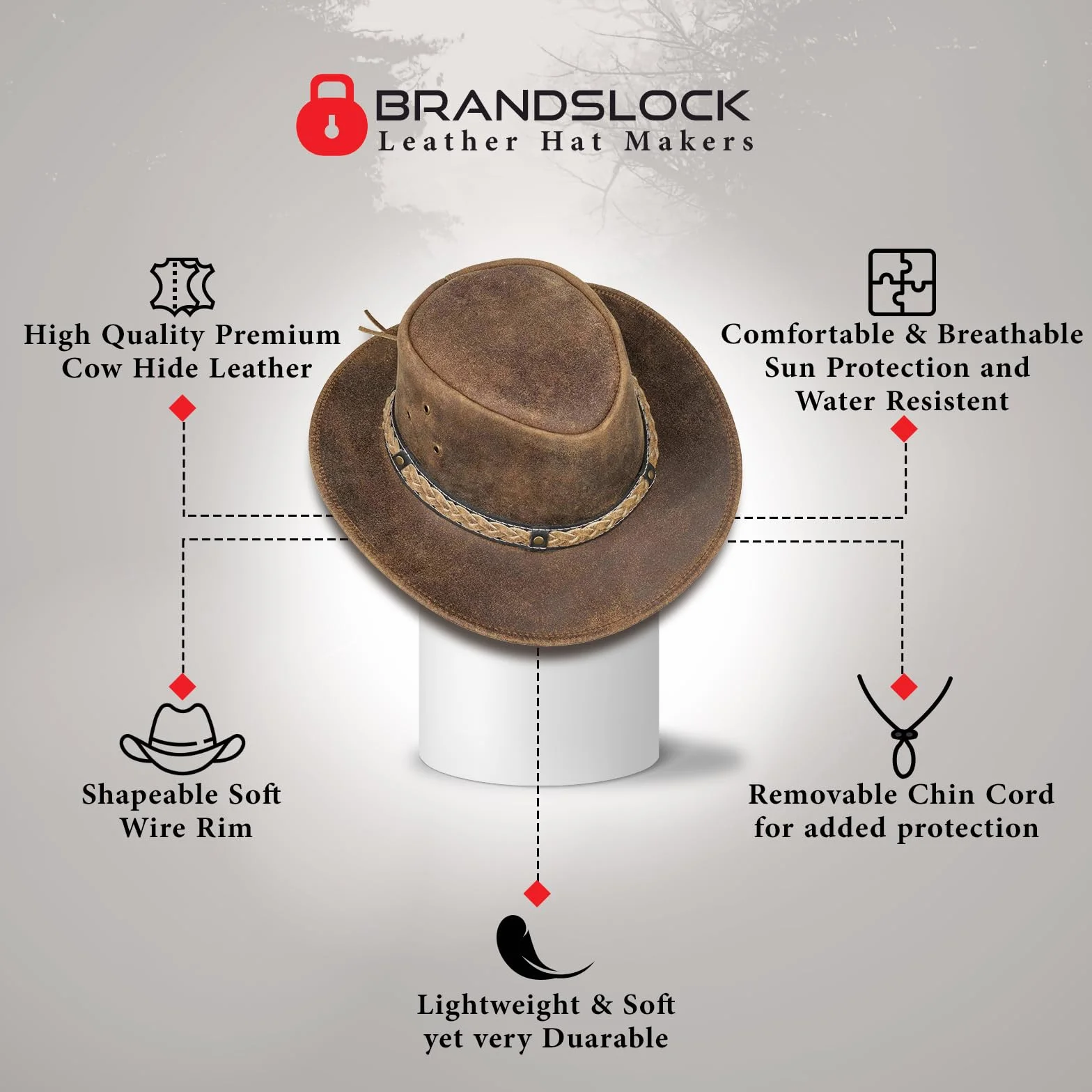 Pamposh Cowboy Chapeau pour Hommes & Femmes-Prime Cuir Australien Chapeau-Léger Mainfait Occidental Hat-Modifiable Large Bord Cowgirl Hat