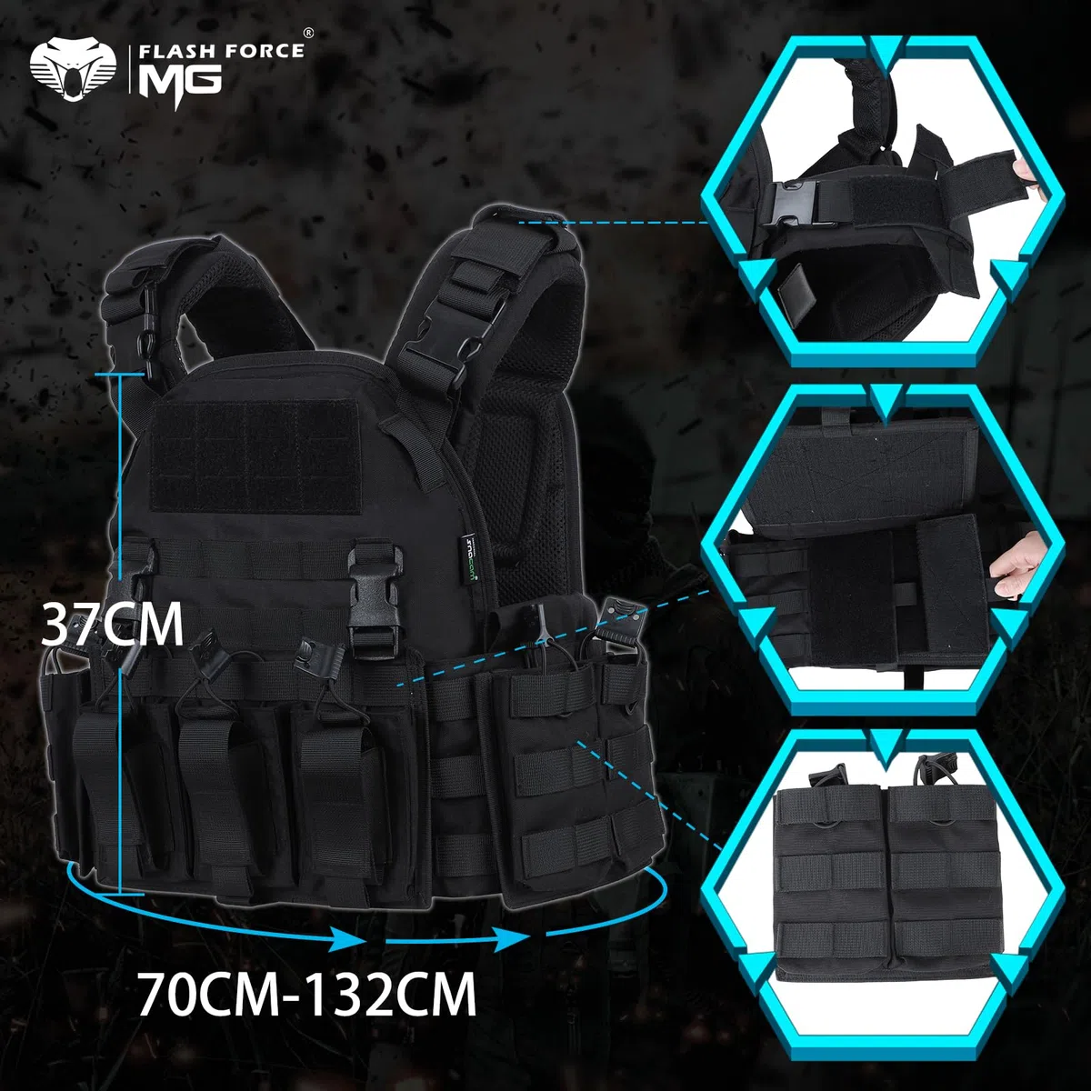 MGFLASHFORCE Gilet tactique Molle Airsoft pour homme