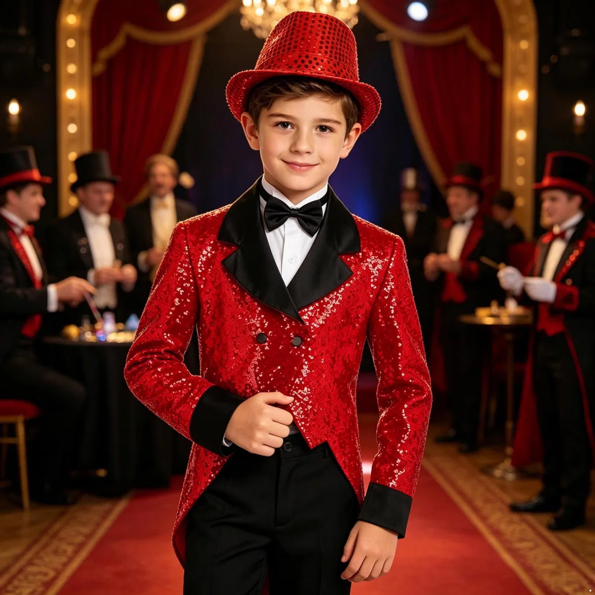 XUNZOO Enfants Garçon Tuxedo Blazer Smoking Messieurs Formel Veste Avec Chapeau Pailleté Nœud Papillon Costume Magicien Pour Fête Promotion