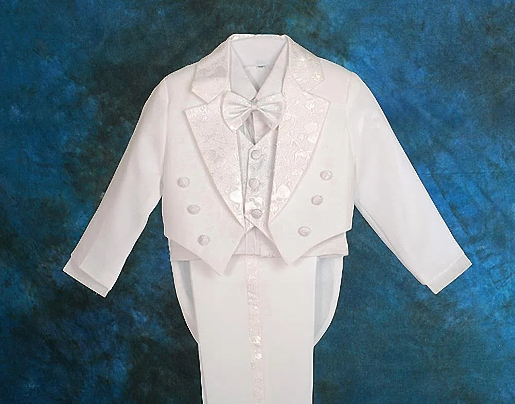 Lito Angels Smoking Costume Mariage Bapteme Ceremonie Enfant Garcon, Ensemble 5 Pieces (Blazer, Chemise, Ceinture, Noeud Papillon et Pantalon), Blanc/Noir/Bleu Royal