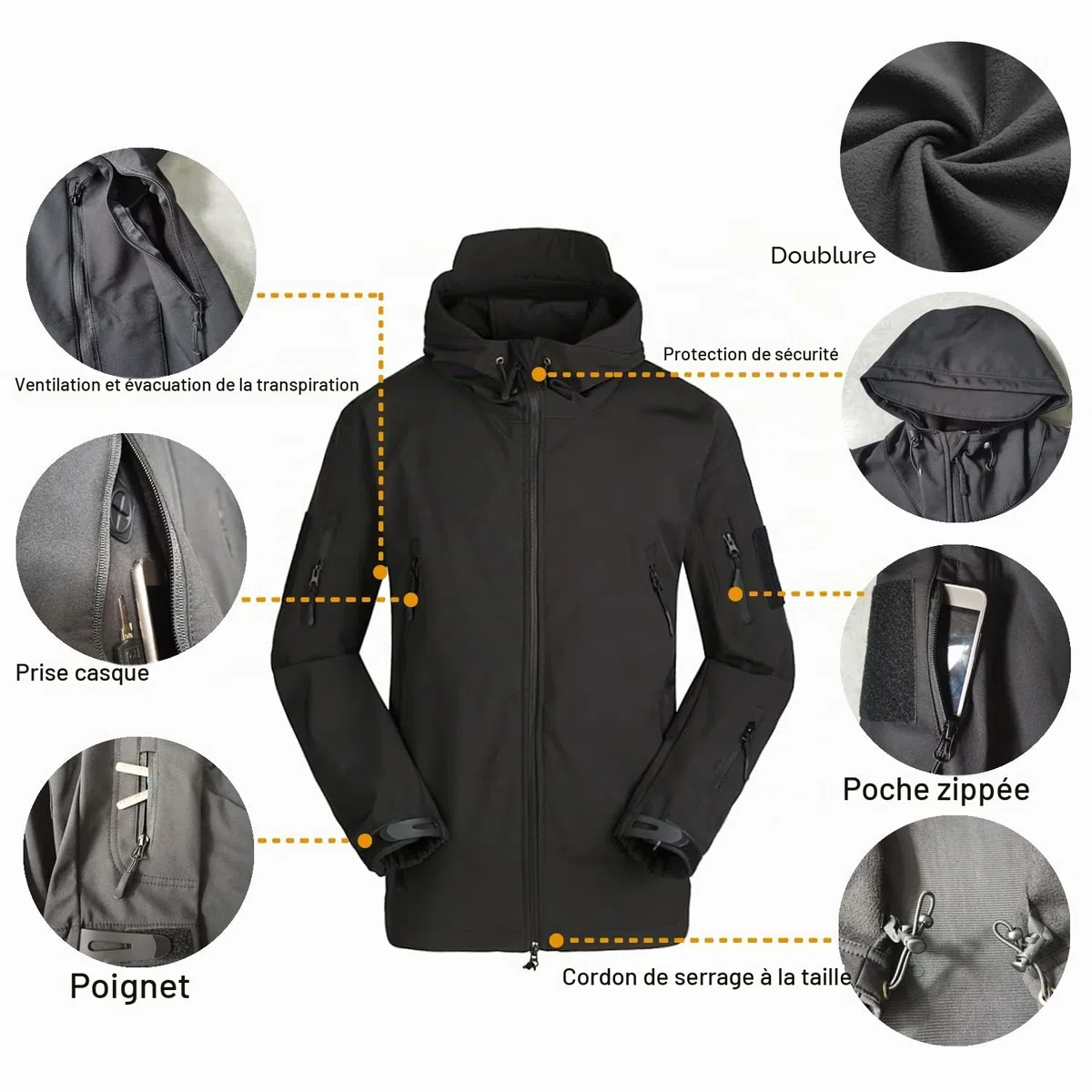 Hommes Tactique Vestes Softshell Extérieures Doublure Polaire Chauds Imperméable Vestes Encapuchonné Manteau Camouflage avec Poches Multifonctions
