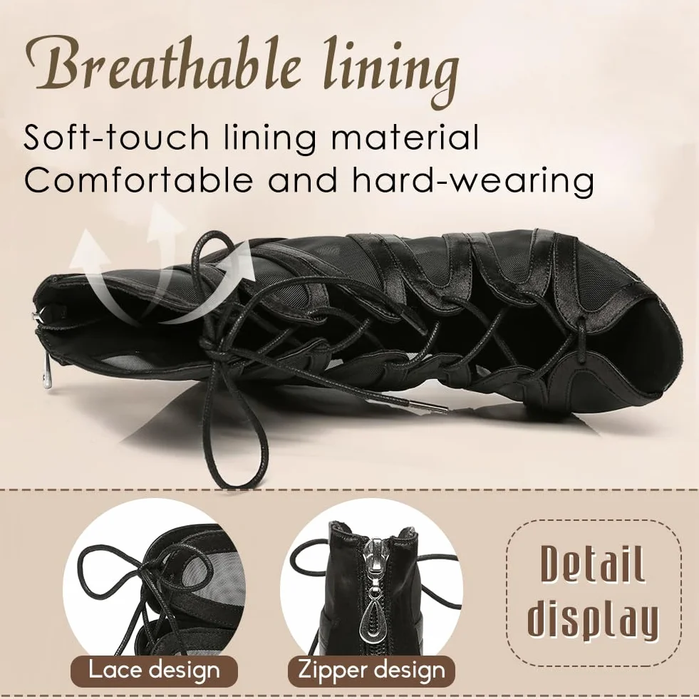 Bottes de Danse Latine Femme Bachata à Lacets Bout Ouvert Chaussure de Danse de Salon Salsa avec Talon de 8,5 cm Semelle en Daim