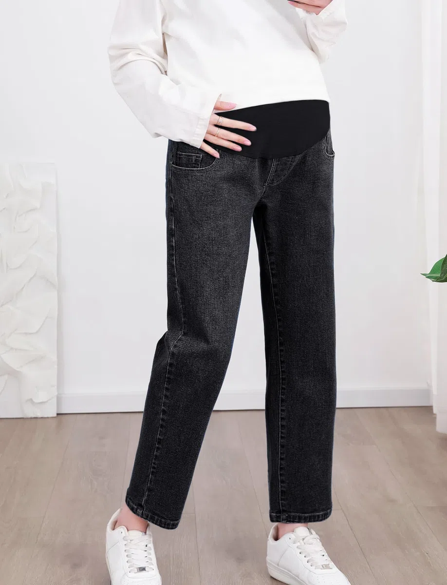 FEOYA Schwangerschaftsjeans Damen Umstandsjeans Umstandshosen Jeans mit weitem Bein Freizeitjeans Jeanshosen mit Taschen für Schwangere