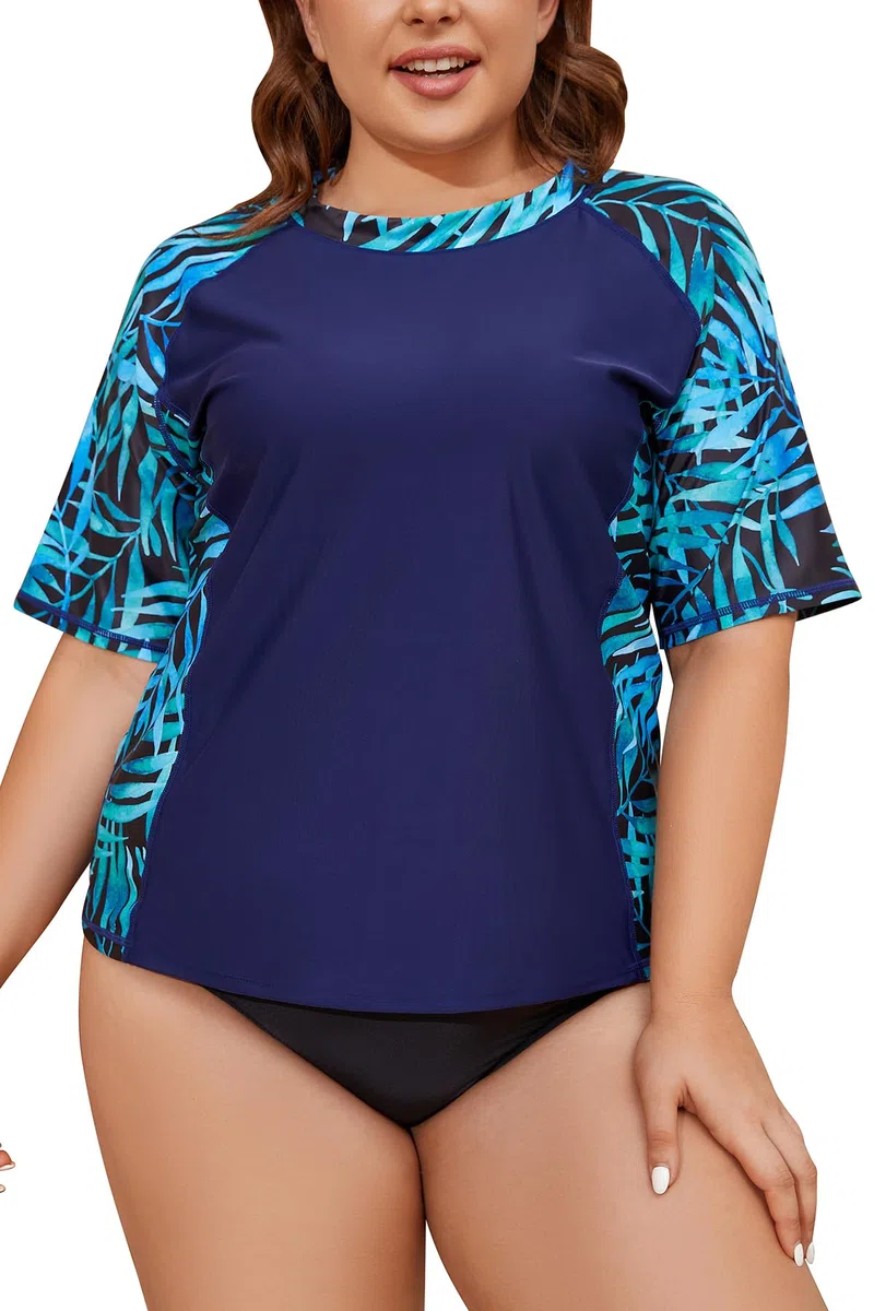 SHEKINI Haut rashguard à manches courtes pour femme Protection solaire Séchage rapide Léger Grande taille