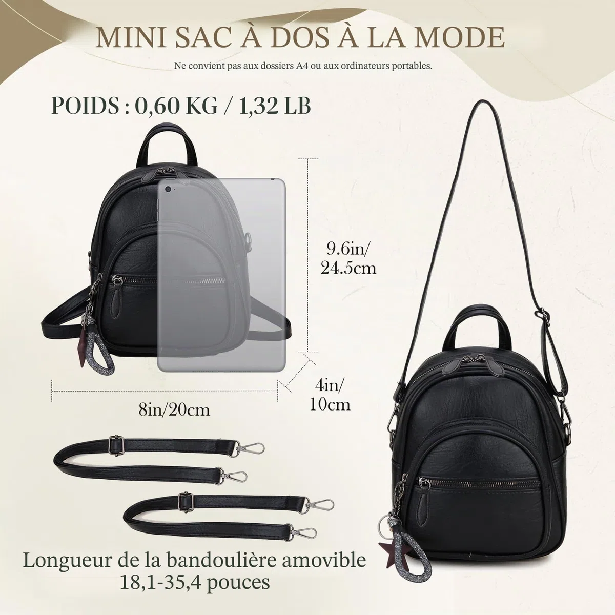 VX VONXURY Mini Sac à Dos Femme Sac à Dos Cuir Femme avec Bandoulière Amovible Petit Sac à Dos Femme pour Casuels