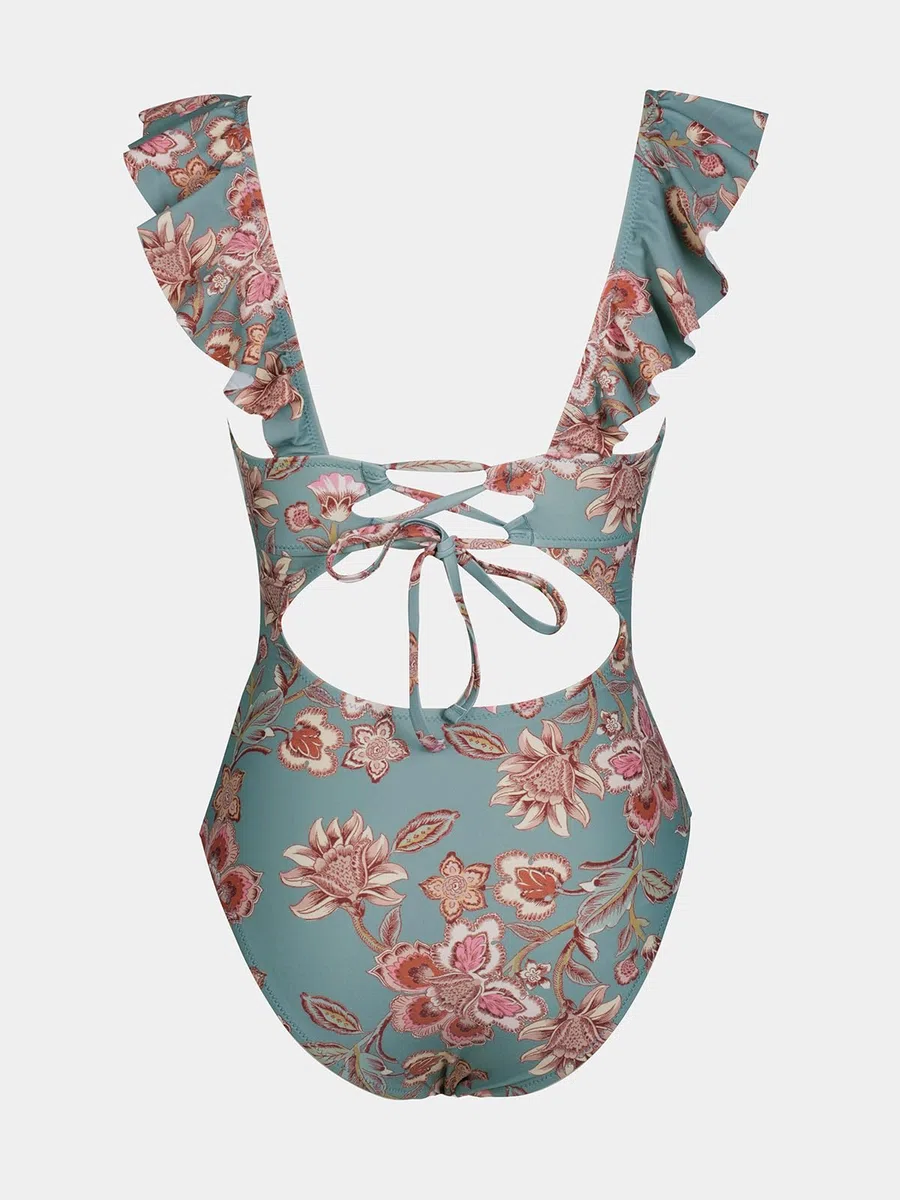 CUPSHE Maillot de Bain Une pièce à Lacets et col en V pour Femme