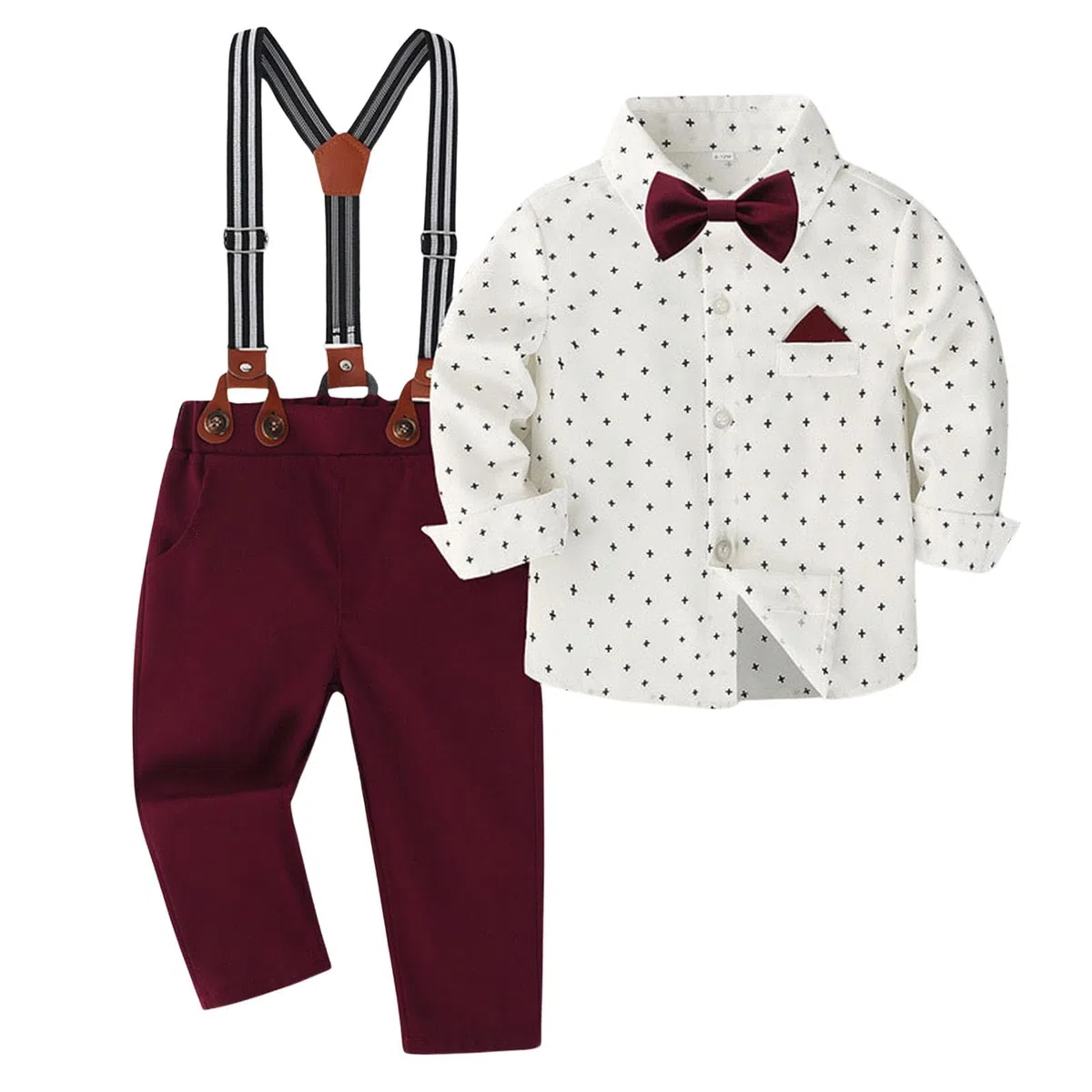 Generisch Costume 2026 pour garçon, tenue de mariage, chemise avec nœud papillon/pantalon à bretelles pour les occasions formelles