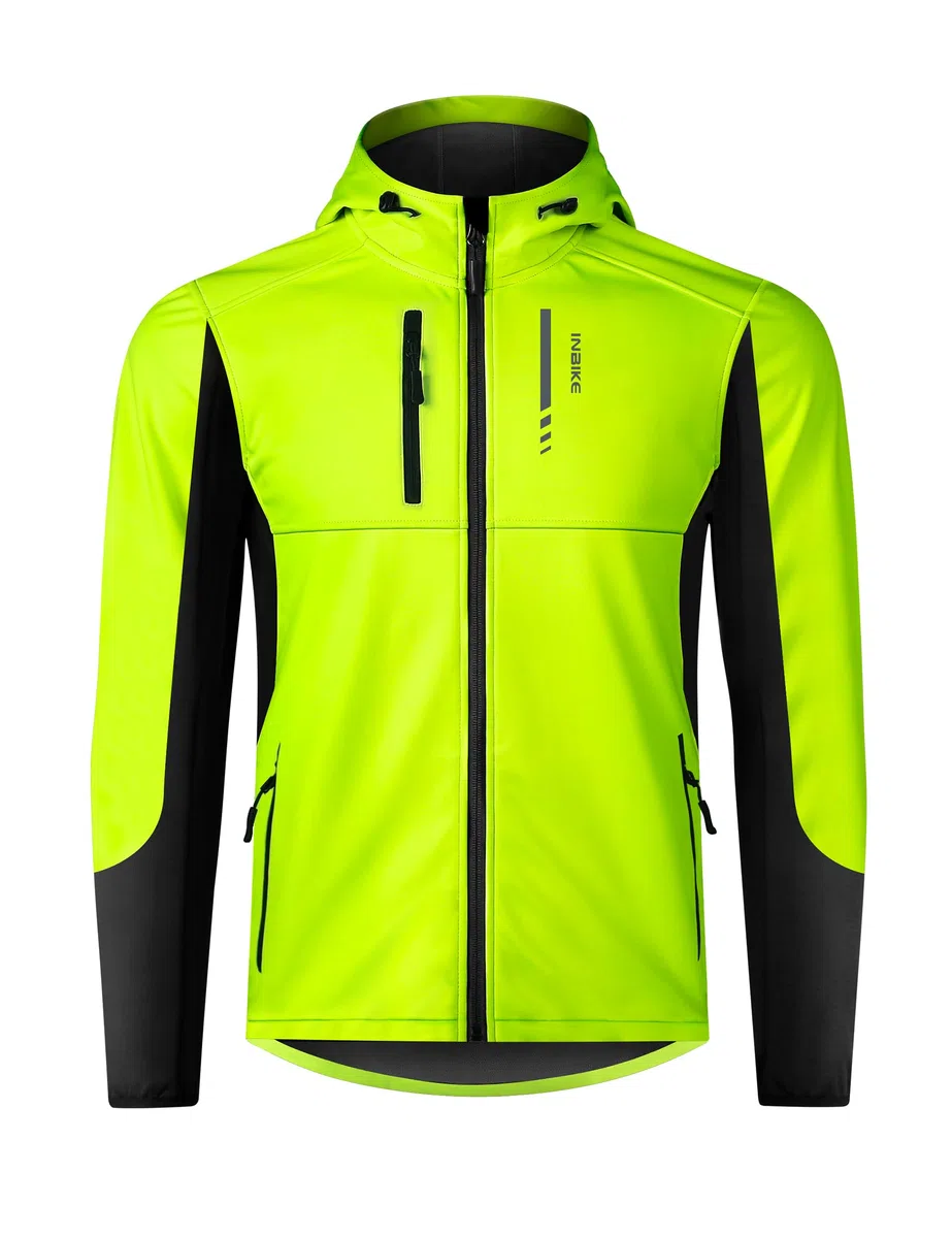 INBIKE Veste de Cyclisme d'Hiver Homme pour VTT Randonnée et Course Coupe-Vent Chaude Doublée En Polaire Avec Capuche À Visière Ajustable HC308