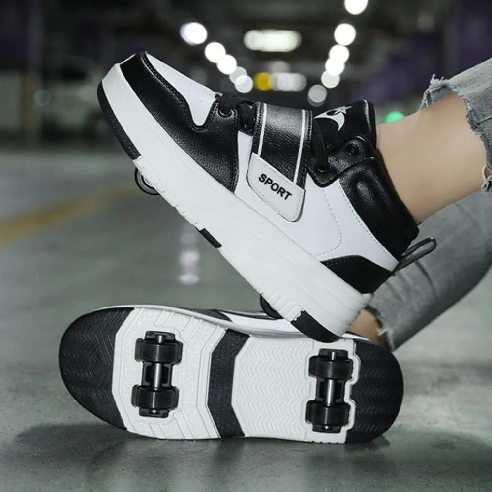 Hixingo Chaussure a Roulette pour Fille Garçons, Chaussures a roulettes Retractable avec Roues Chaussures de Skateboard, Patins à roulettes Unisexe Basket à roulettes pour Enfants Filles Adulte