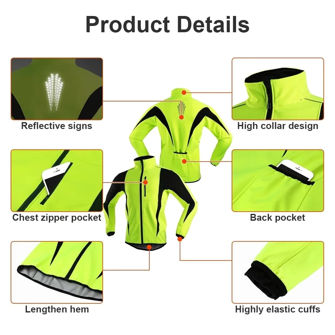 Veste Cycliste Femme Hiver Thermique Polaire Chaude Veste de Vélo Running VTT Softshell Réfléchissante Coupe Vent Imperméable