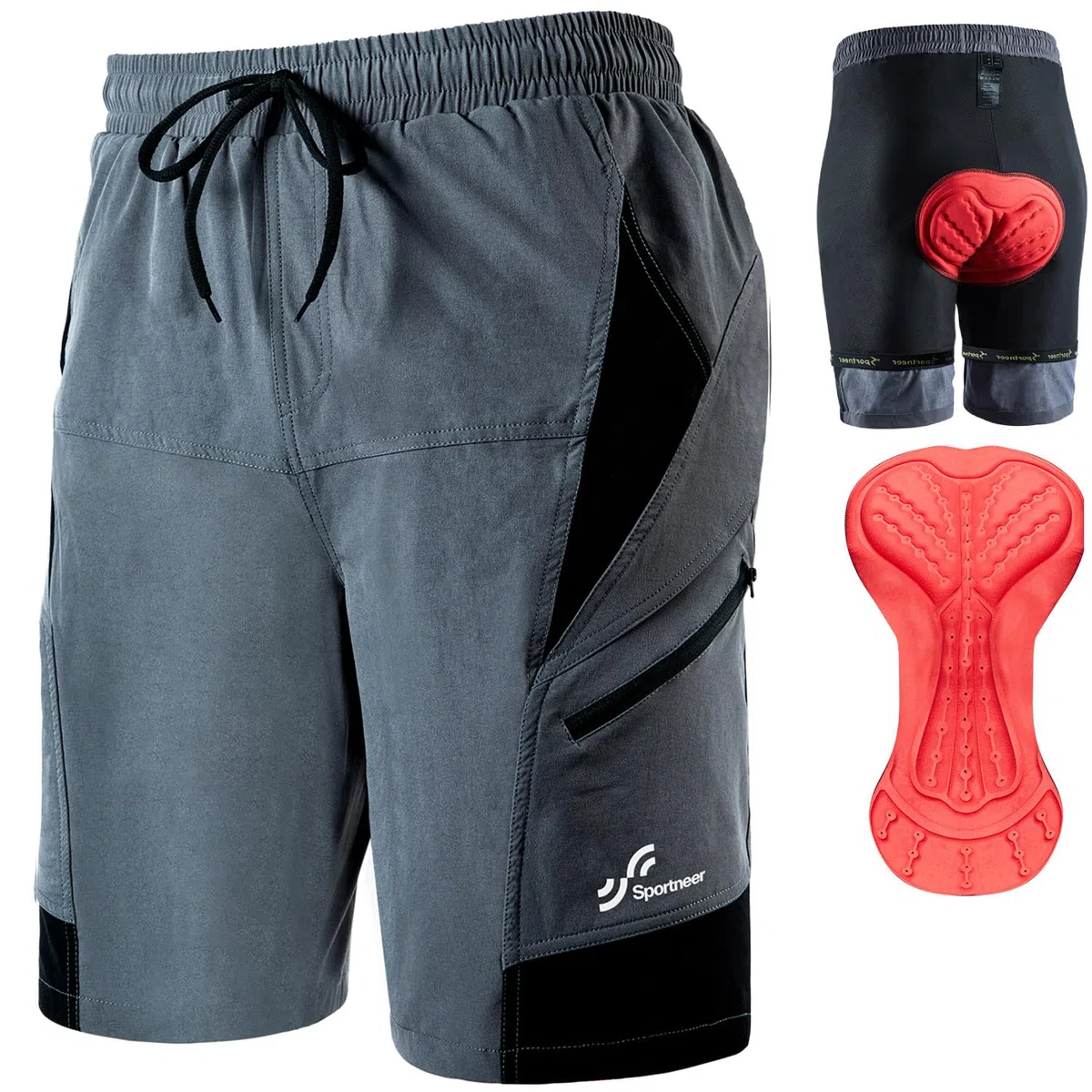 Sportneer Cuissard de Cyclisme rembourré pour Homme - Doublure 3D - pour VTT, Sport, Cyclisme, Plein air