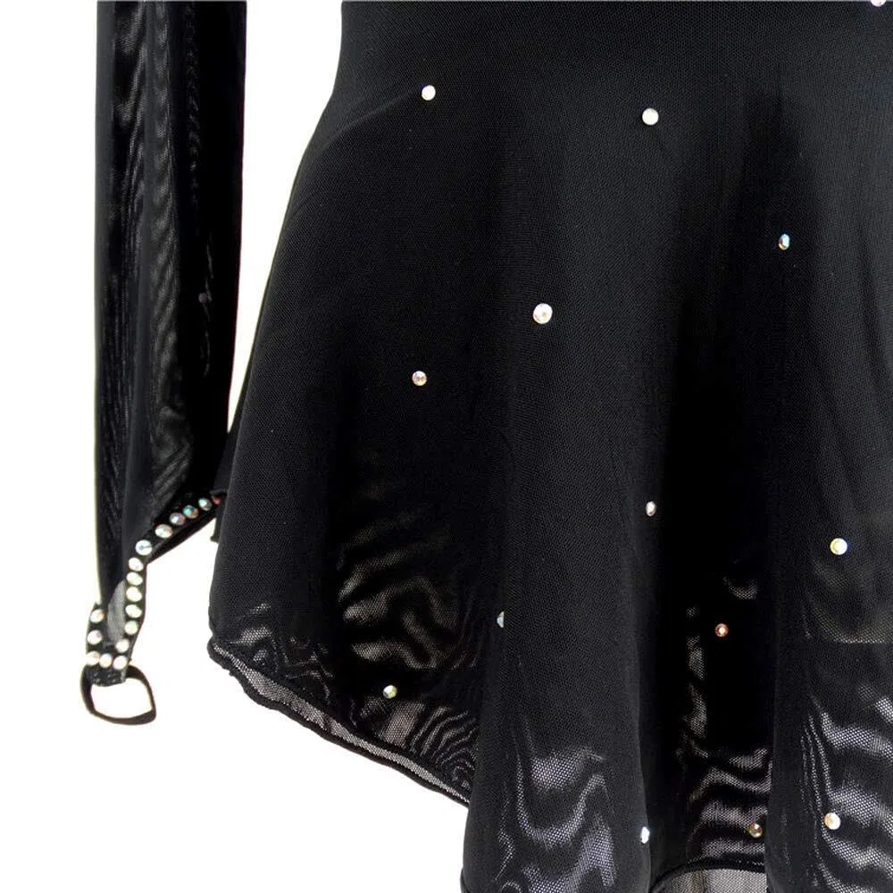 LIUHUO Blue Ice Robe de Patinage Artistique pour Filles et Femmes Dos Nu à Manches Longues et Perles