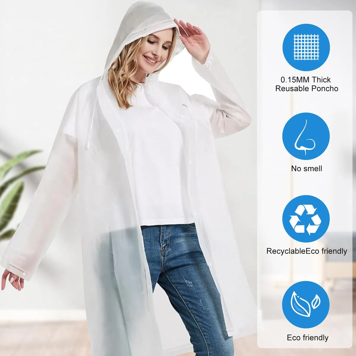 Lot de 2 Poncho Pluie Imperméable, Réutilisable Cape de Pluie, avec Chapeau, EVA Poncho Pluie, pour Homme et Femme, pour Randonnée, Camping, Festival, Vélo et Voyage