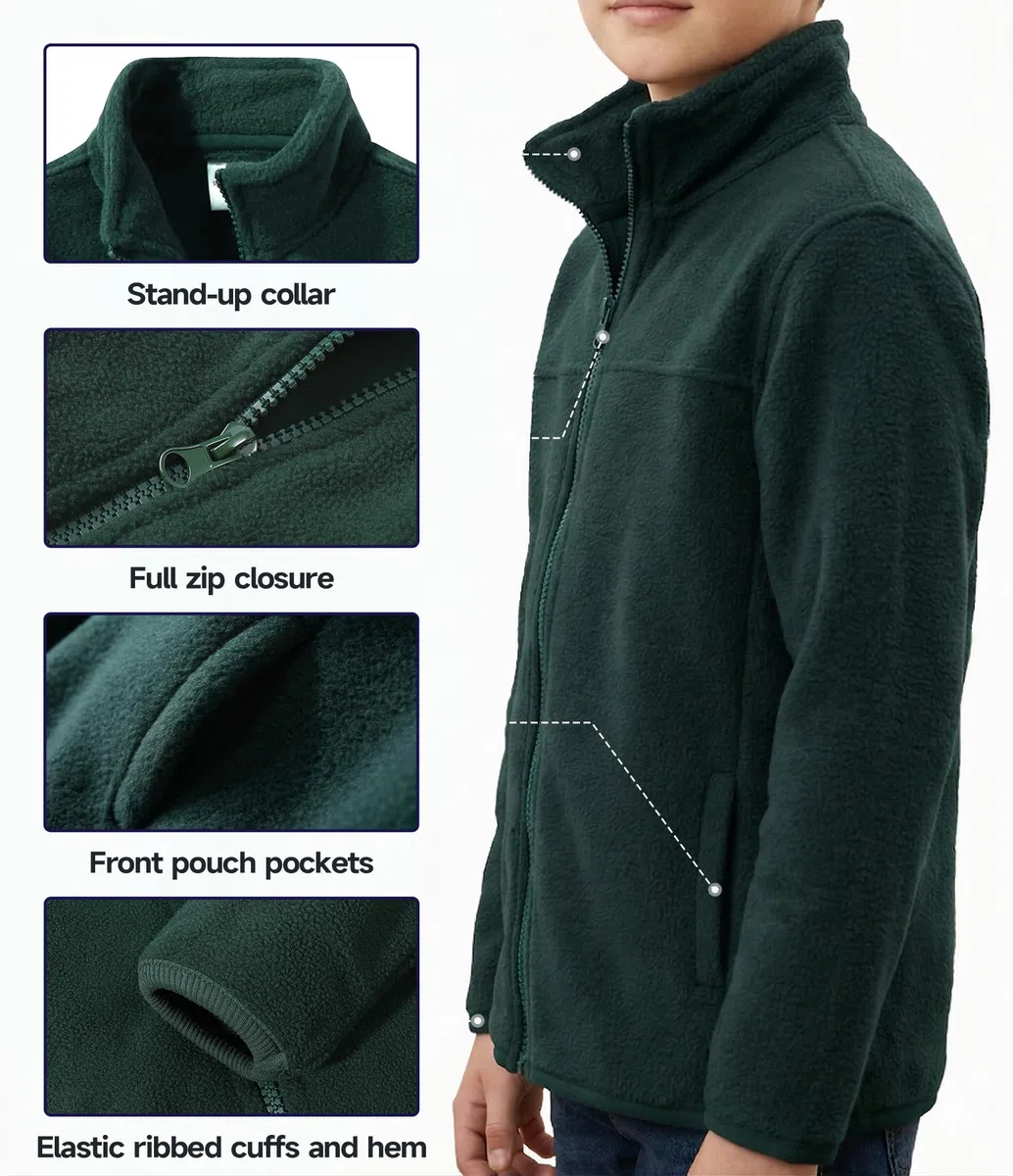 Spring&Gege Fleece Jacket Classics Full Zip Blouson de Sport Garçon