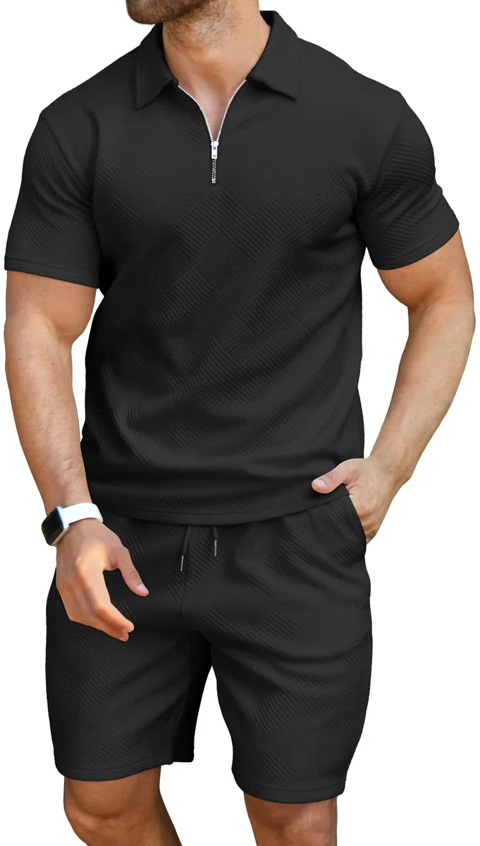 KUYIGO Men's Polo Shirt and Shorts 2-Piece Set Summer Casual Sweat Suits M-3XL