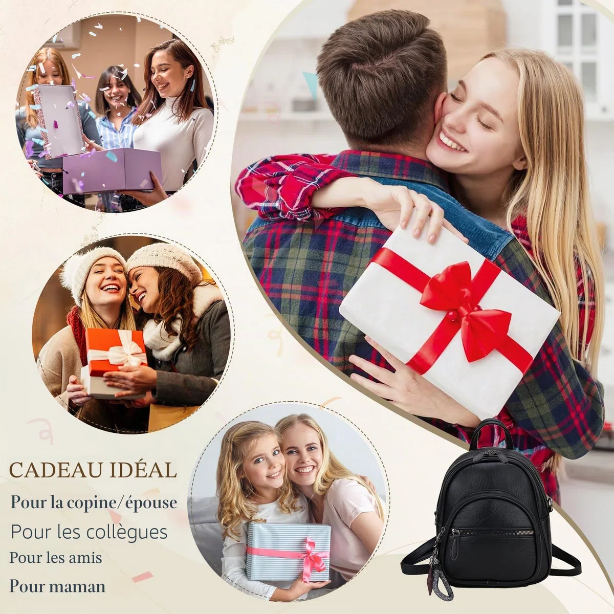VX VONXURY Mini Sac à Dos Femme Sac à Dos Cuir Femme avec Bandoulière Amovible Petit Sac à Dos Femme pour Casuels