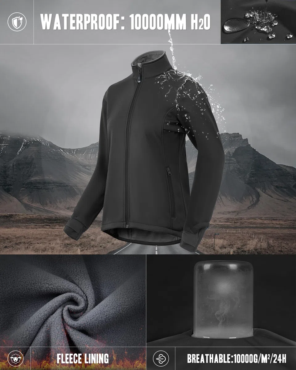 33,000ft Veste de cyclisme pour femme - Veste softshell imperméable - Coupe-vent - Veste fonctionnelle doublée en polaire - Veste de transition réfléchissante - Pour l'hiver - Pour le cyclisme, la