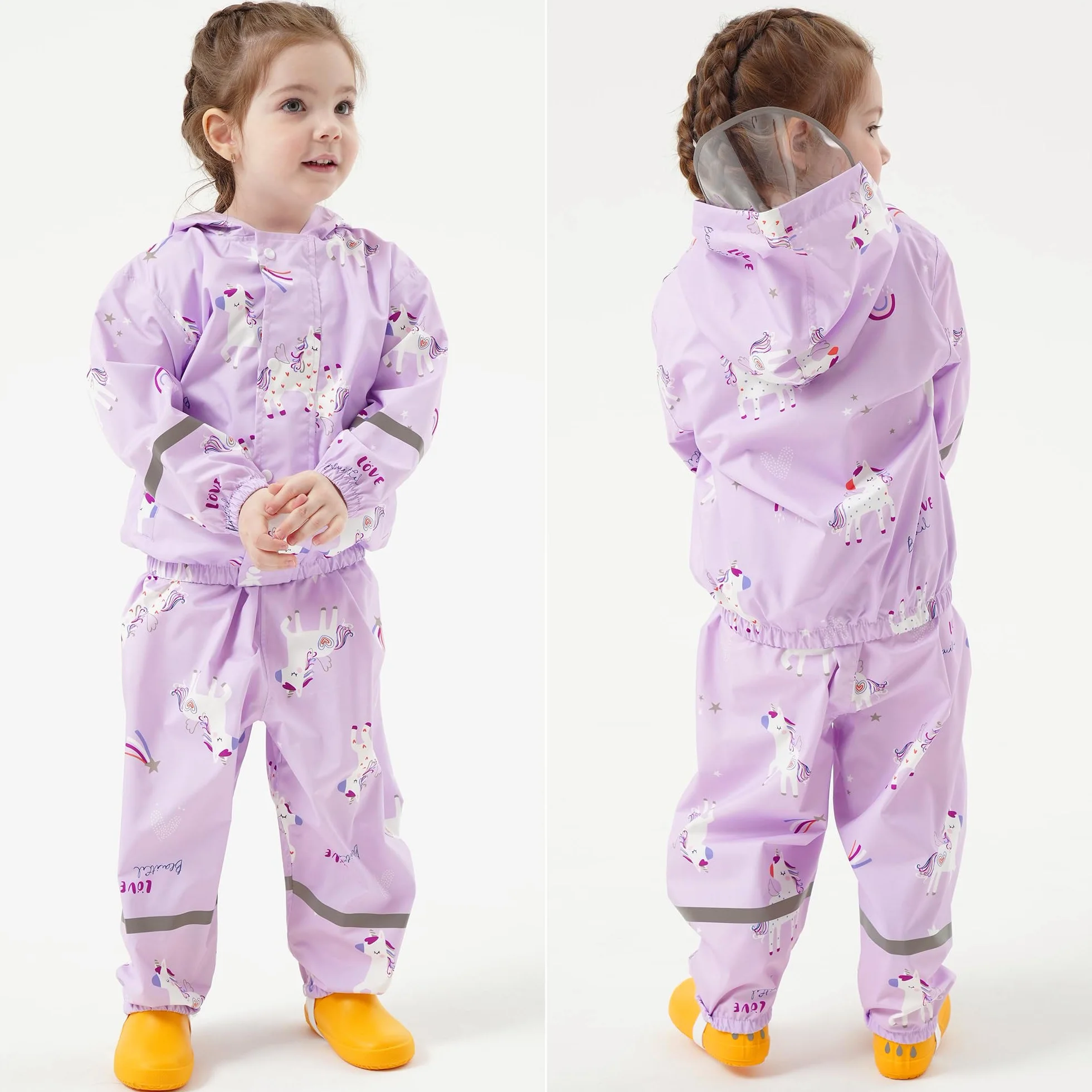 Combinaison Imperméables Enfant, Veste de Pluie + Pantalon Imperméable 2 pièces Ensembles, Filles Manteaux Imperméables Pantalon de Pluie Réutilisables Vêtements de Pluie