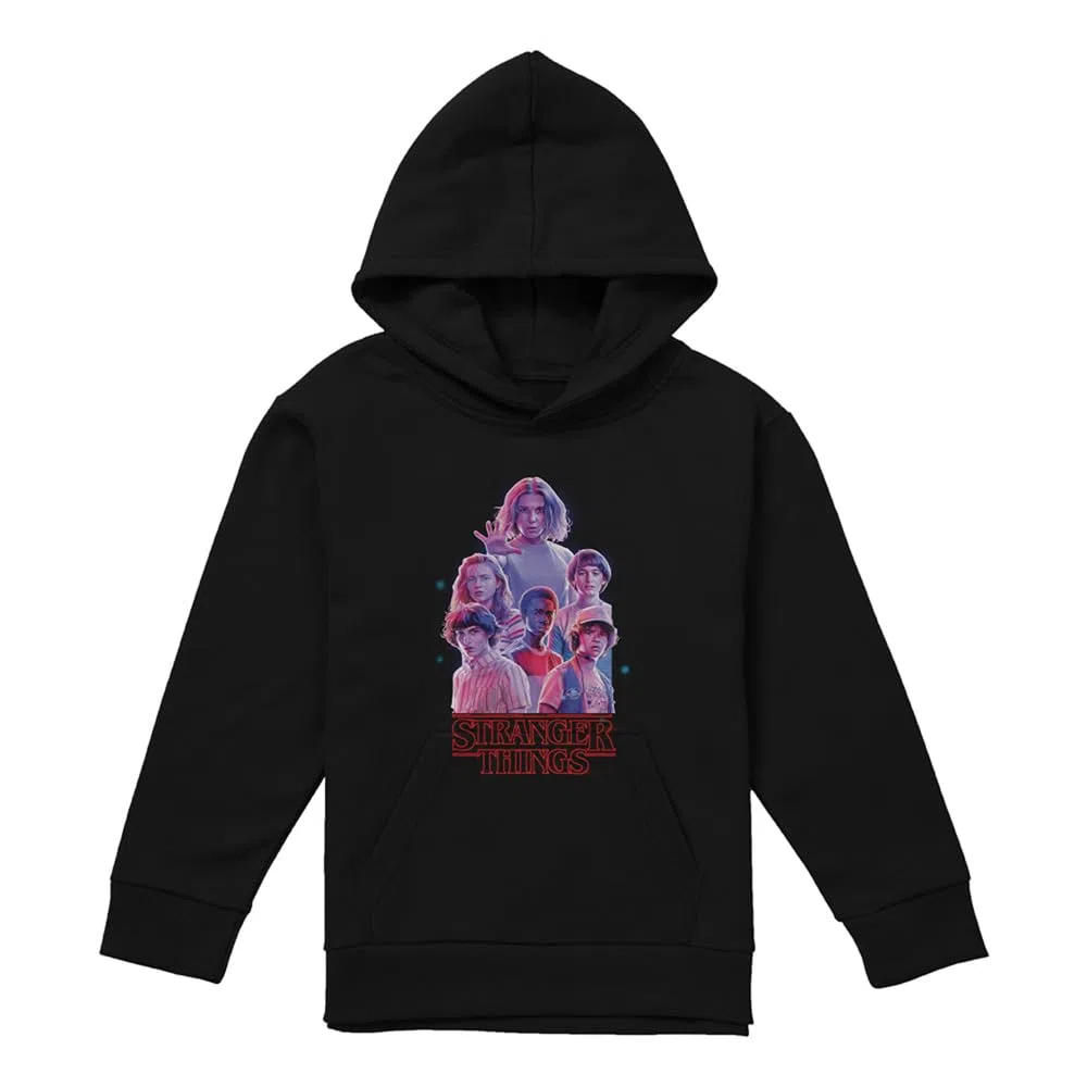 Stranger Things Pink Glow Group Youth Kids Boy Girls Pull-Over Hoodie, Athletic Heather
