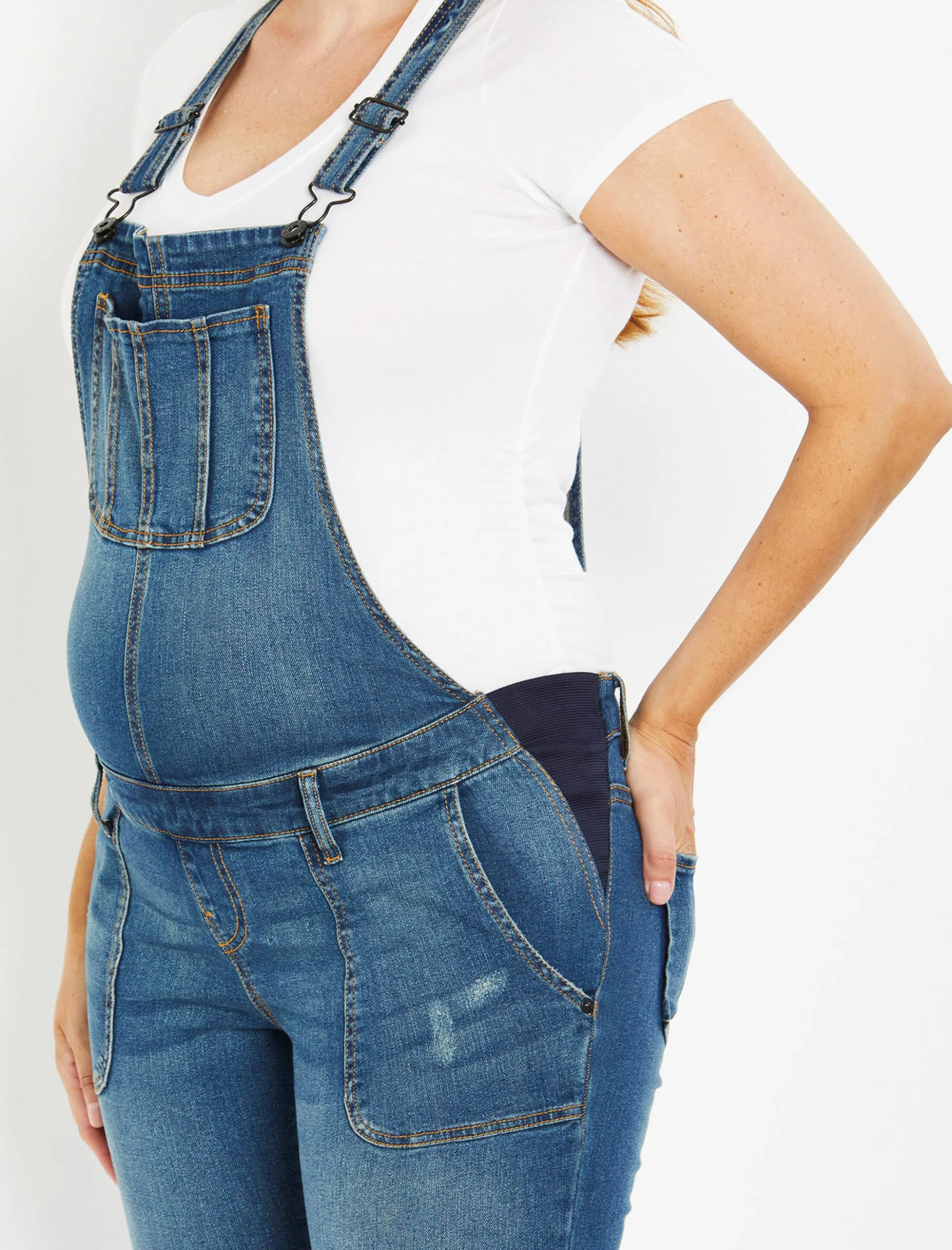 Motherhood Maternity Salopette en Jean Skinny Longueur Cheville avec Empiècement Latéral Jeans Femme (Lot de 1)