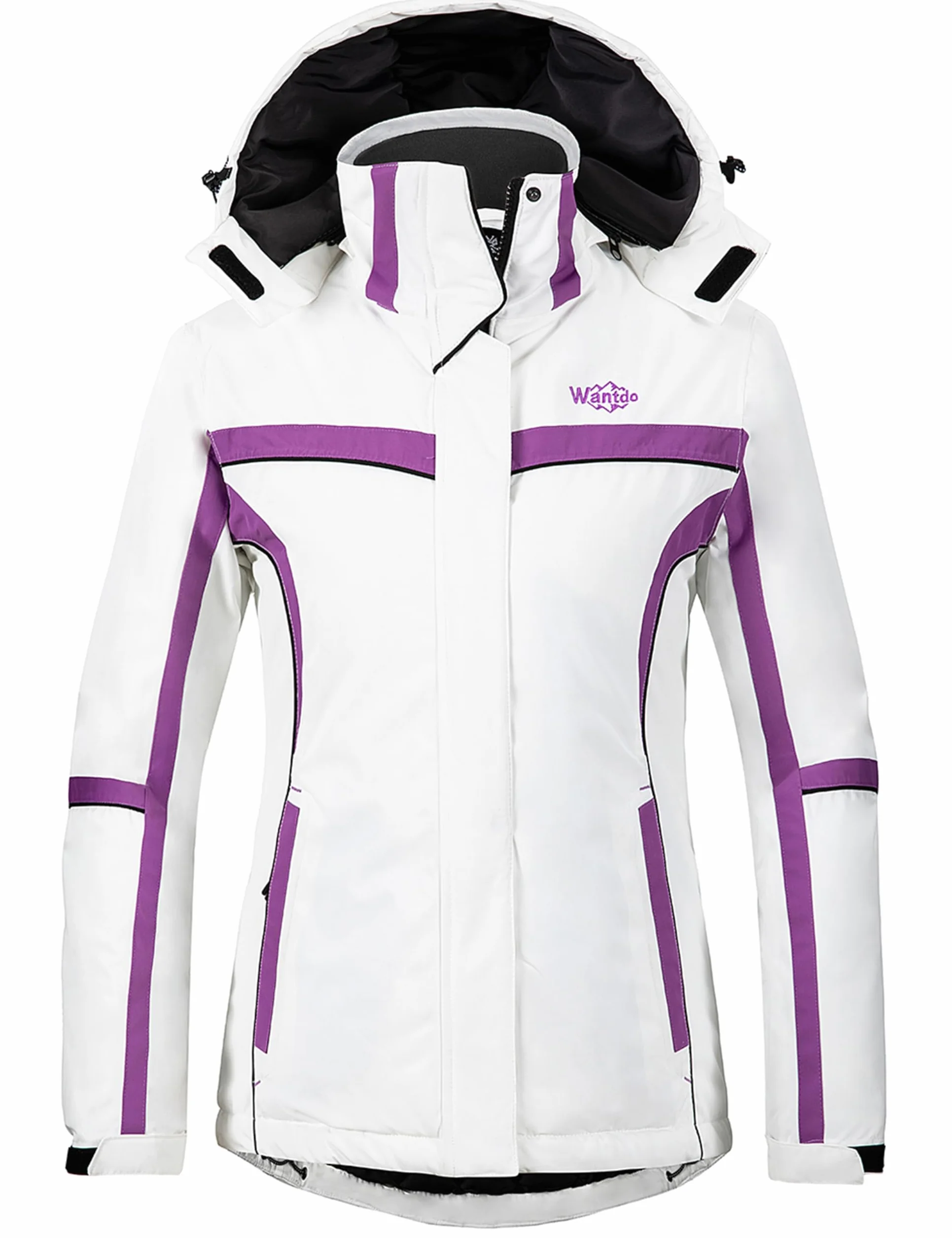 Wantdo Femme Veste de Ski Imperméable Outdoor Veste Coupe-Vent Manteau d'hiver Chaud avec Capuche Amovible Veste Sport Randonnée Coupe-Vent