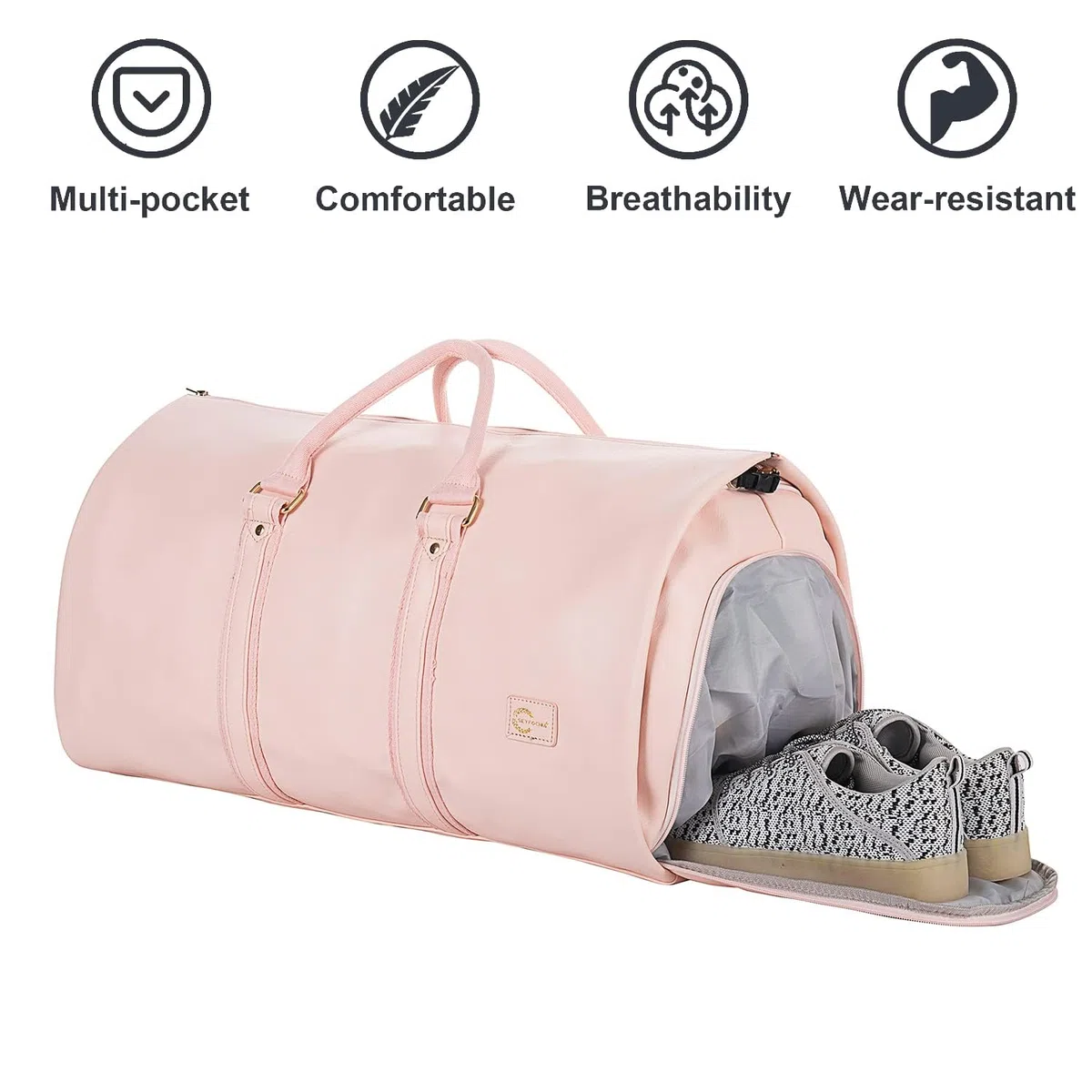 Sac à vêtements convertible en cuir pour femme, sac de voyage avec pochette à chaussures 2 en 1 à suspendre, Rose A1, Seyfocnia